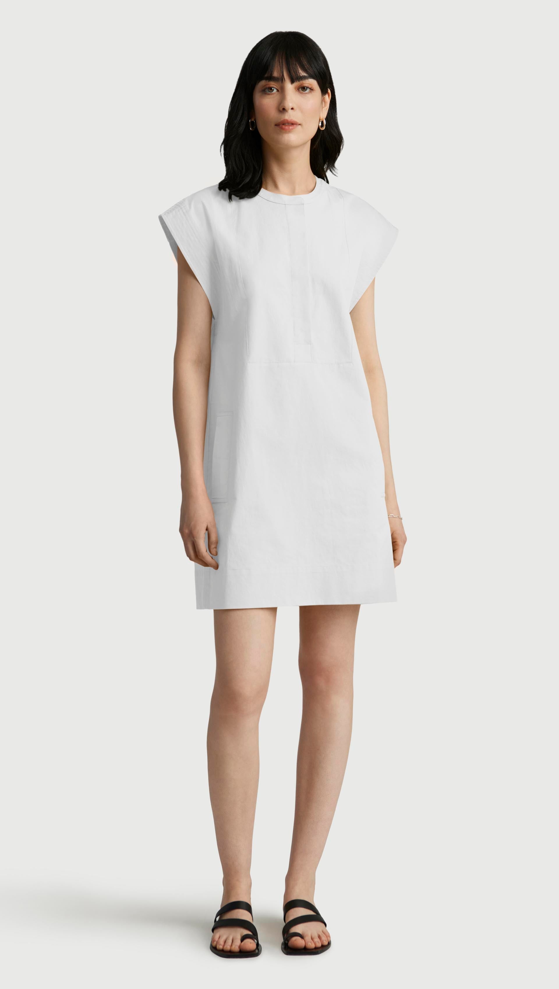 Mini Bib Dress in Cotton Sateen | White