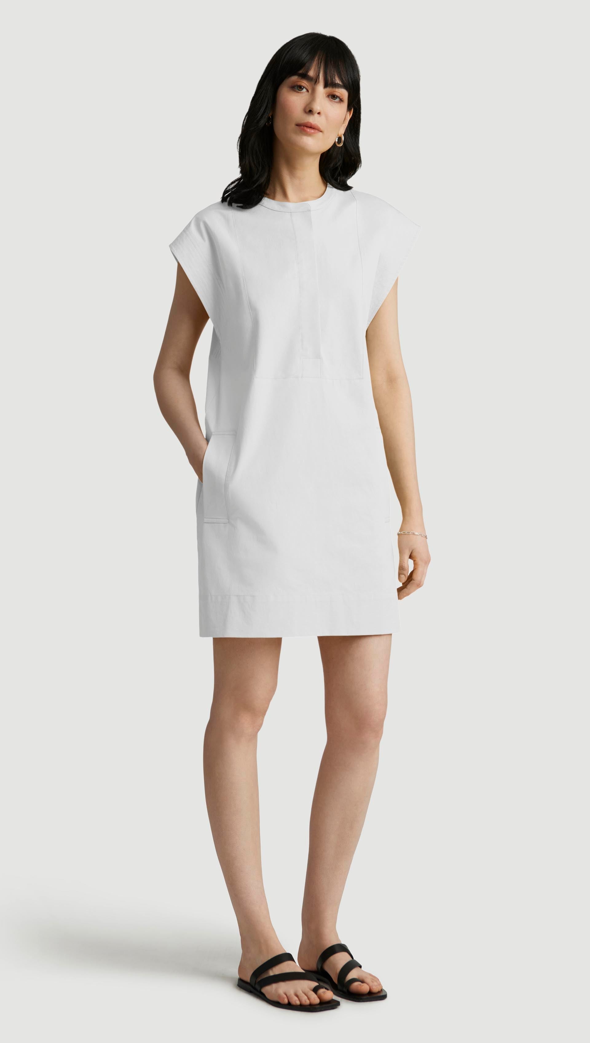 Mini Bib Dress in Cotton Sateen | White