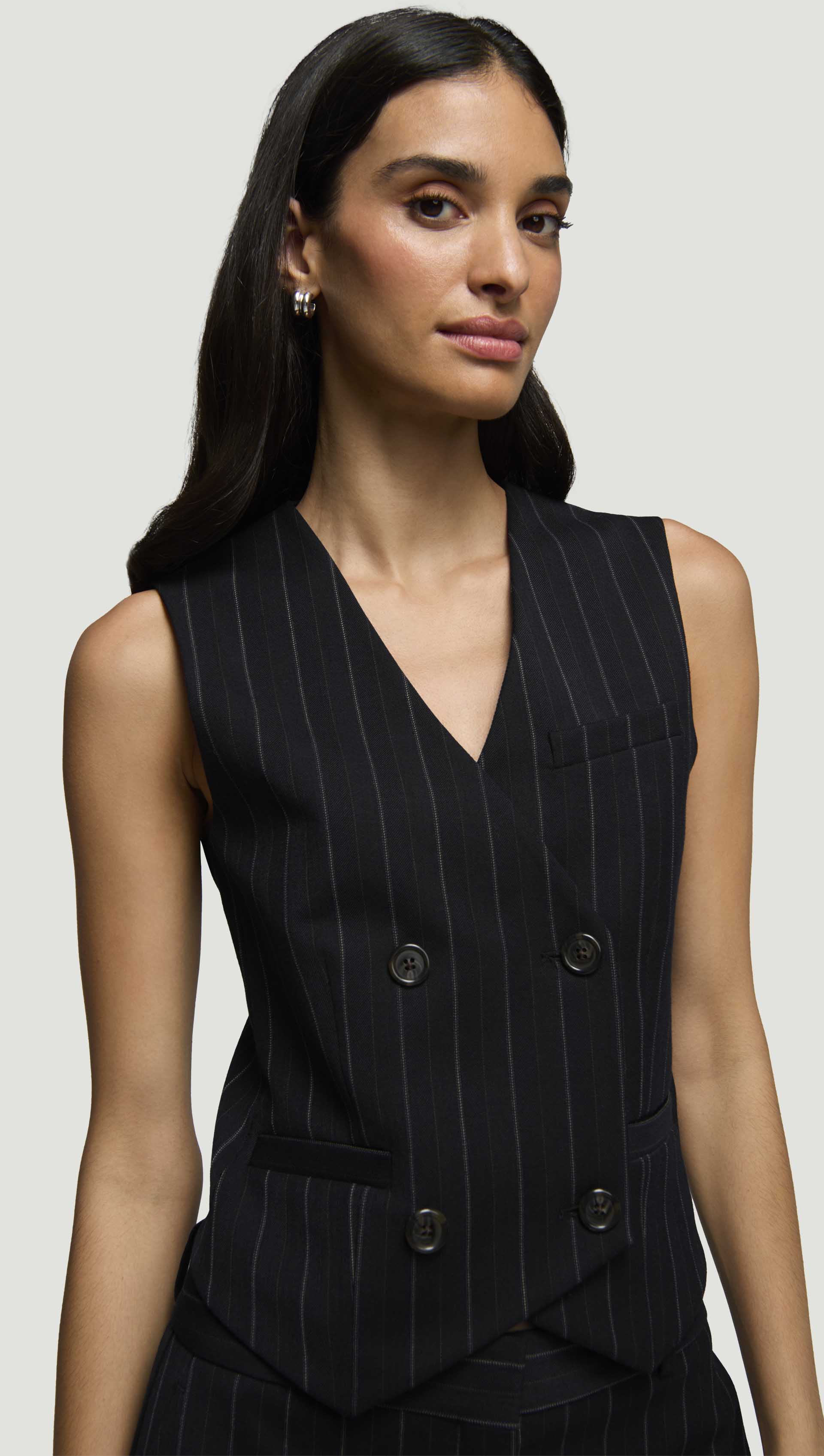 Double-Breasted Waistcoat in Stretch Wool | Herringbone Midnight Stripe
