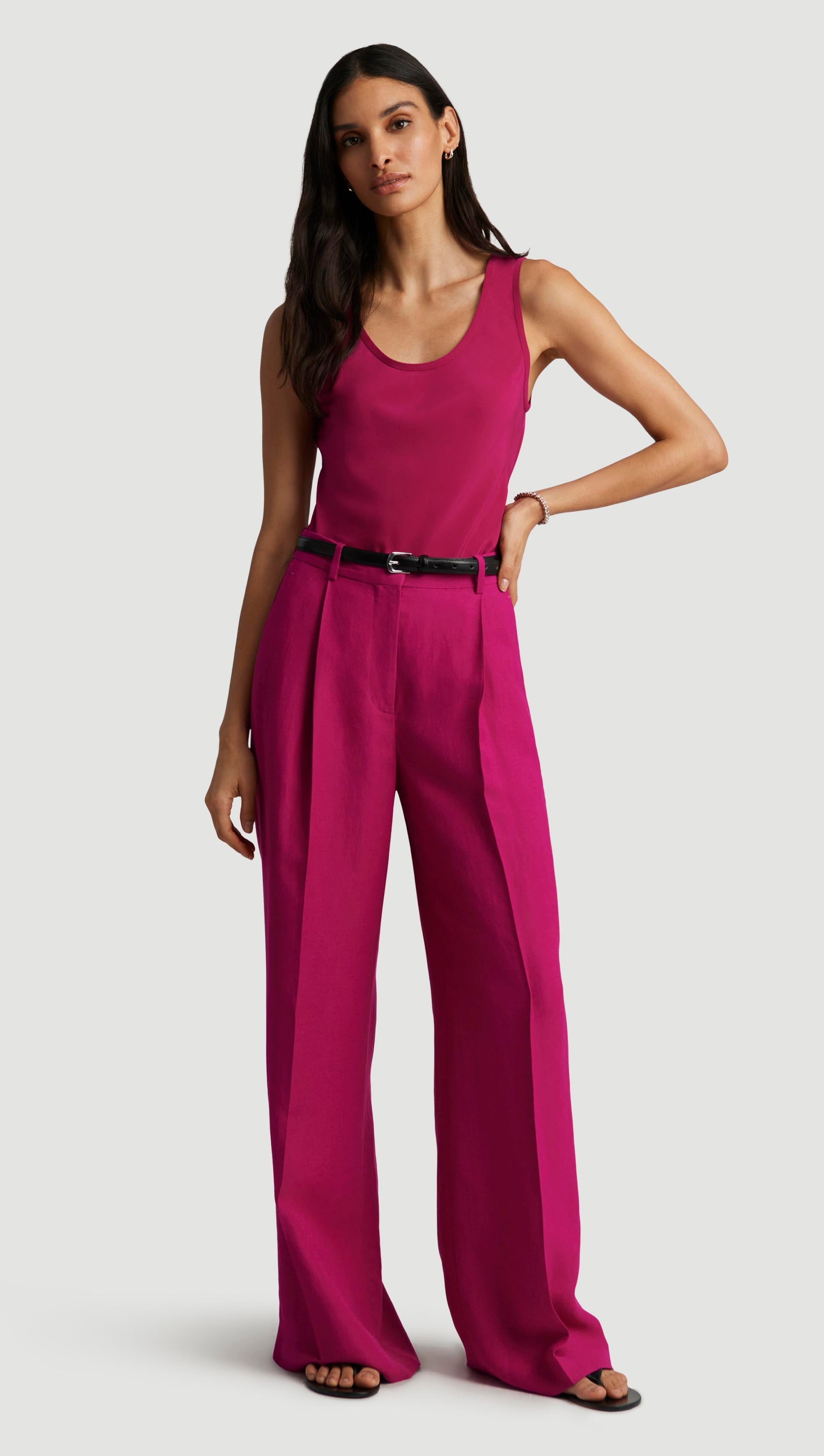 Single Pleat Trouser in Viscose Linen Twill | Fuchsia
