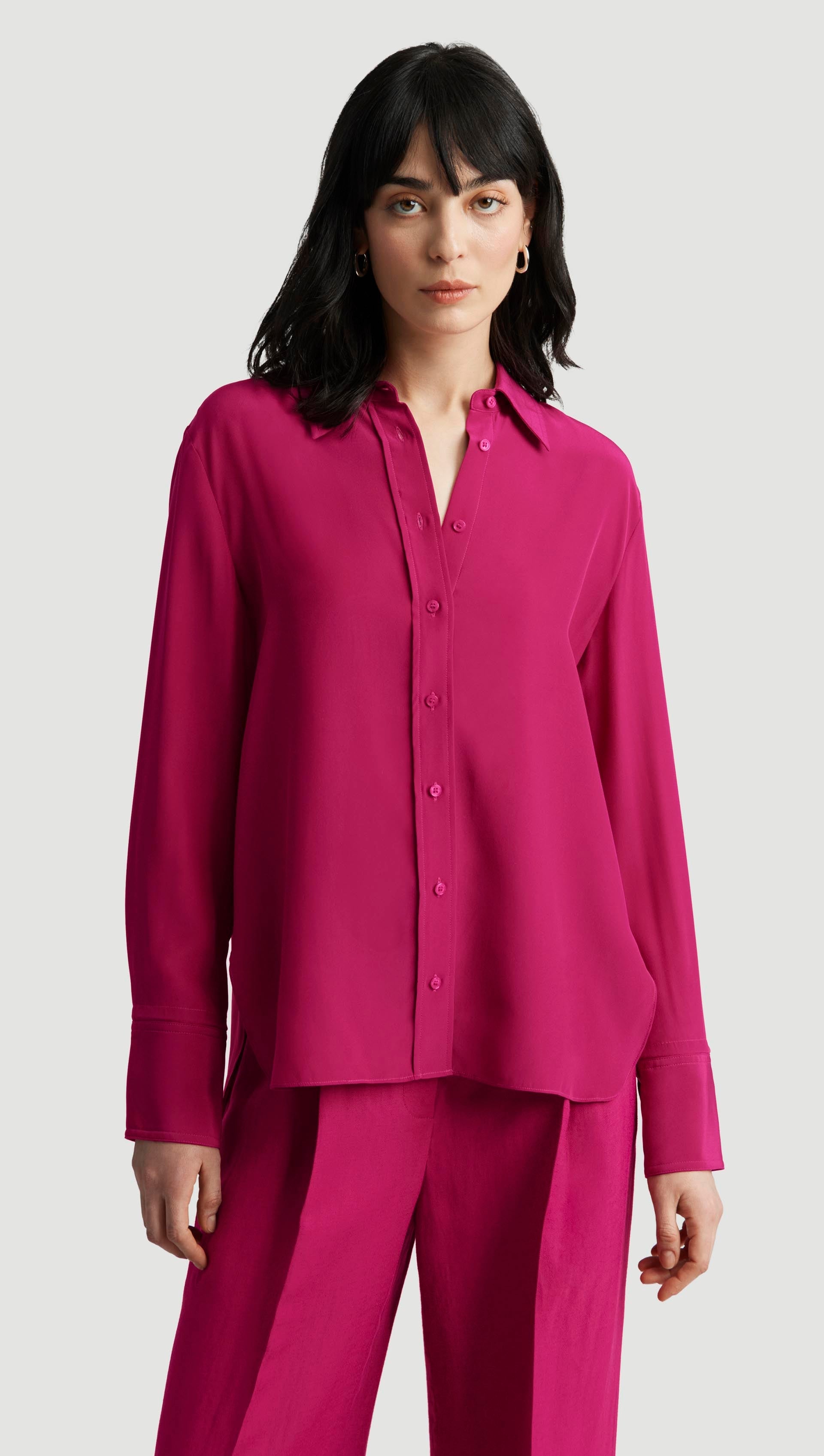 Slim Blouse in Silk Charmeuse | Fuchsia