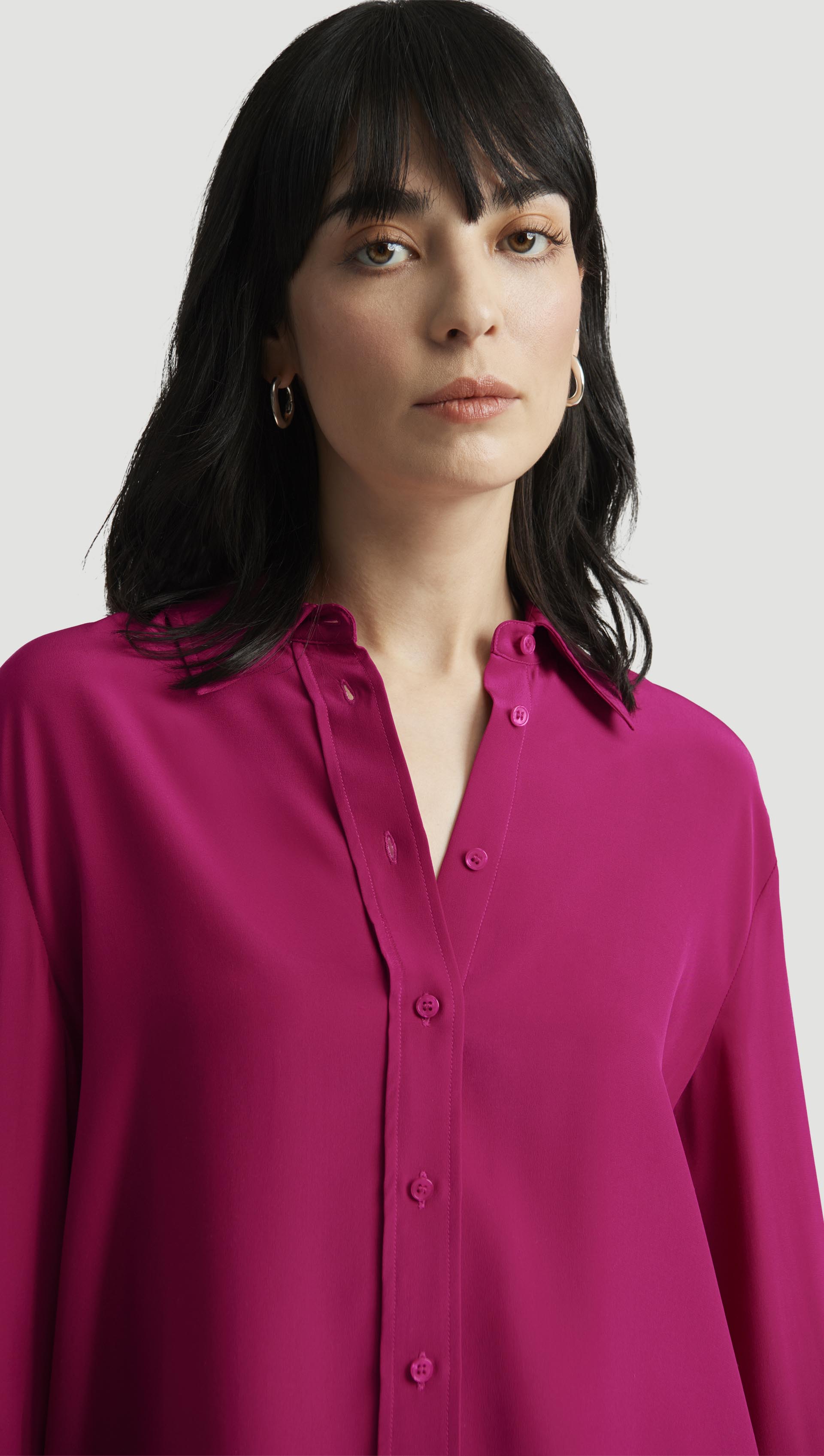 Slim Blouse in Silk Charmeuse | Fuchsia