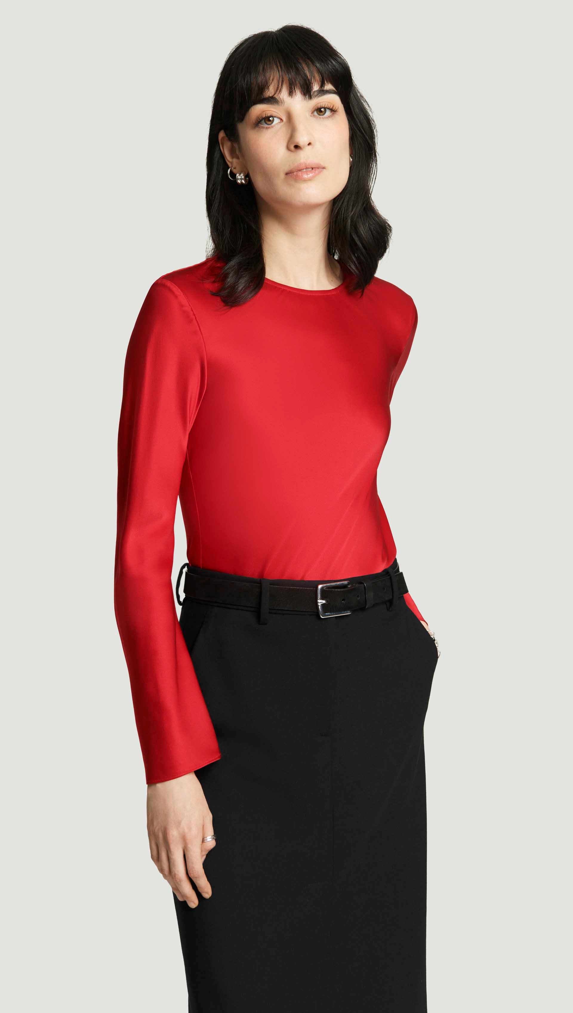 Longsleeve Bias Top in Silk Charmeuse | Ruby Red