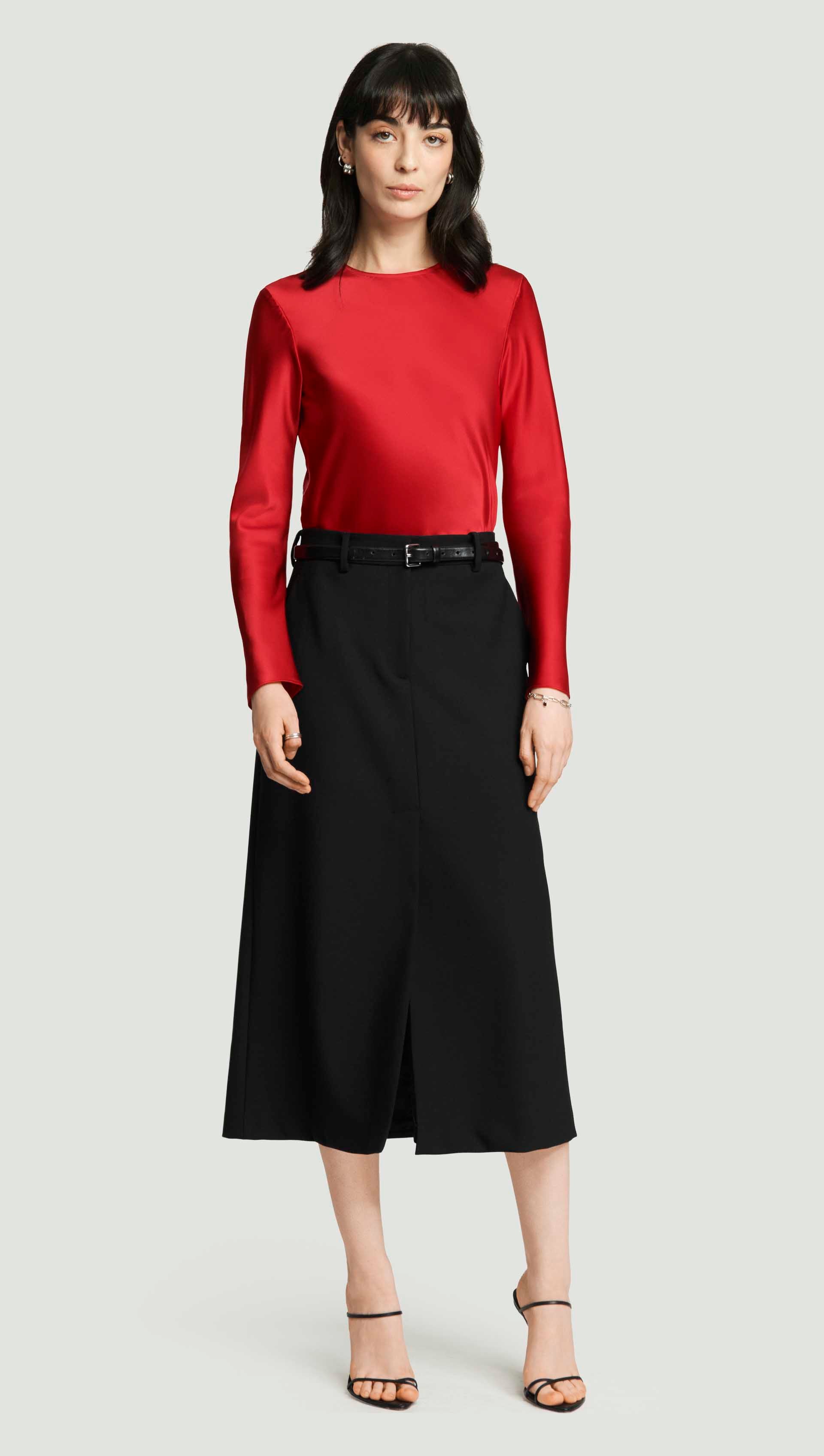 Longsleeve Bias Top in Silk Charmeuse | Ruby Red