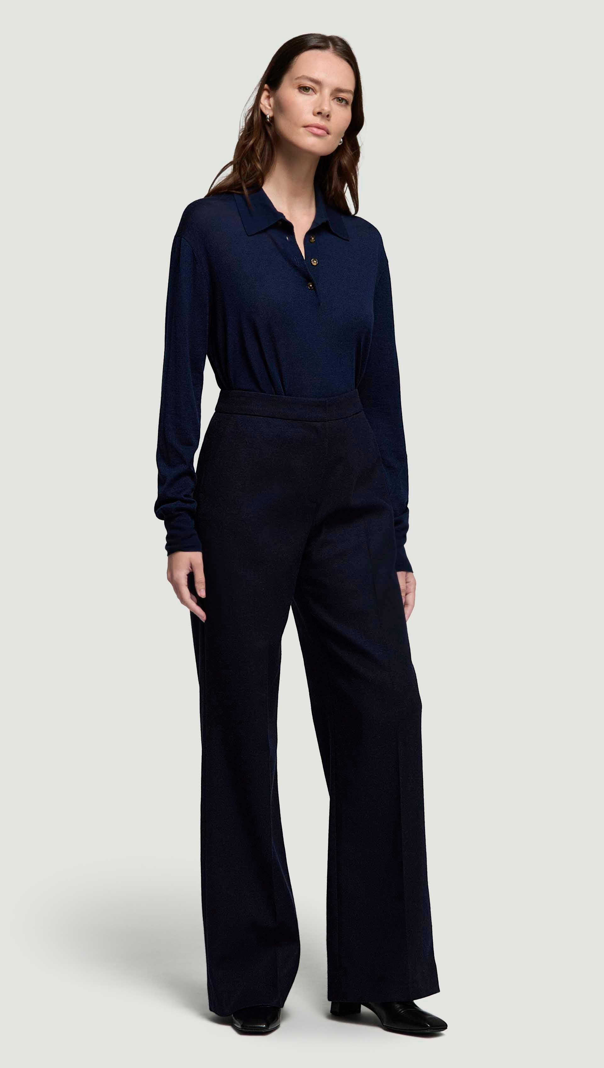 Wide Leg Trouser in Double-Faced Wool | Navy