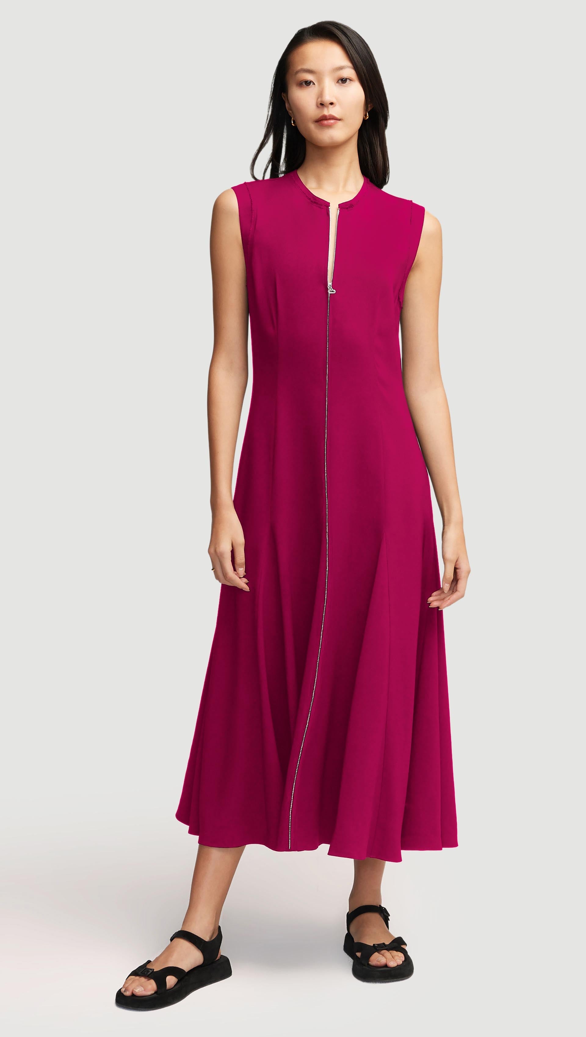Cornelia Dress in Viscose Linen Twill | Fuchsia