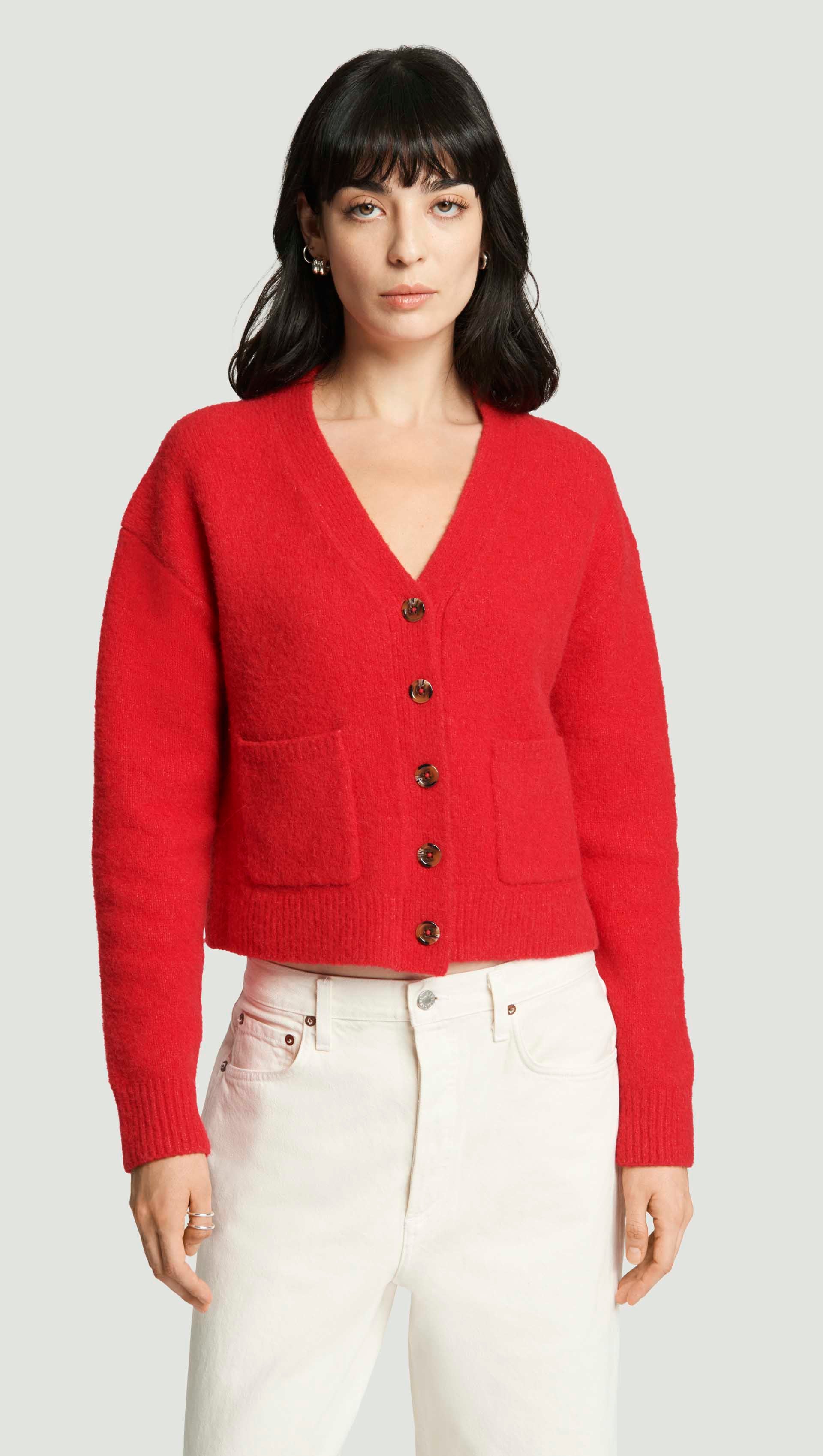 Cardigan in Fuzzy Yarn | Red