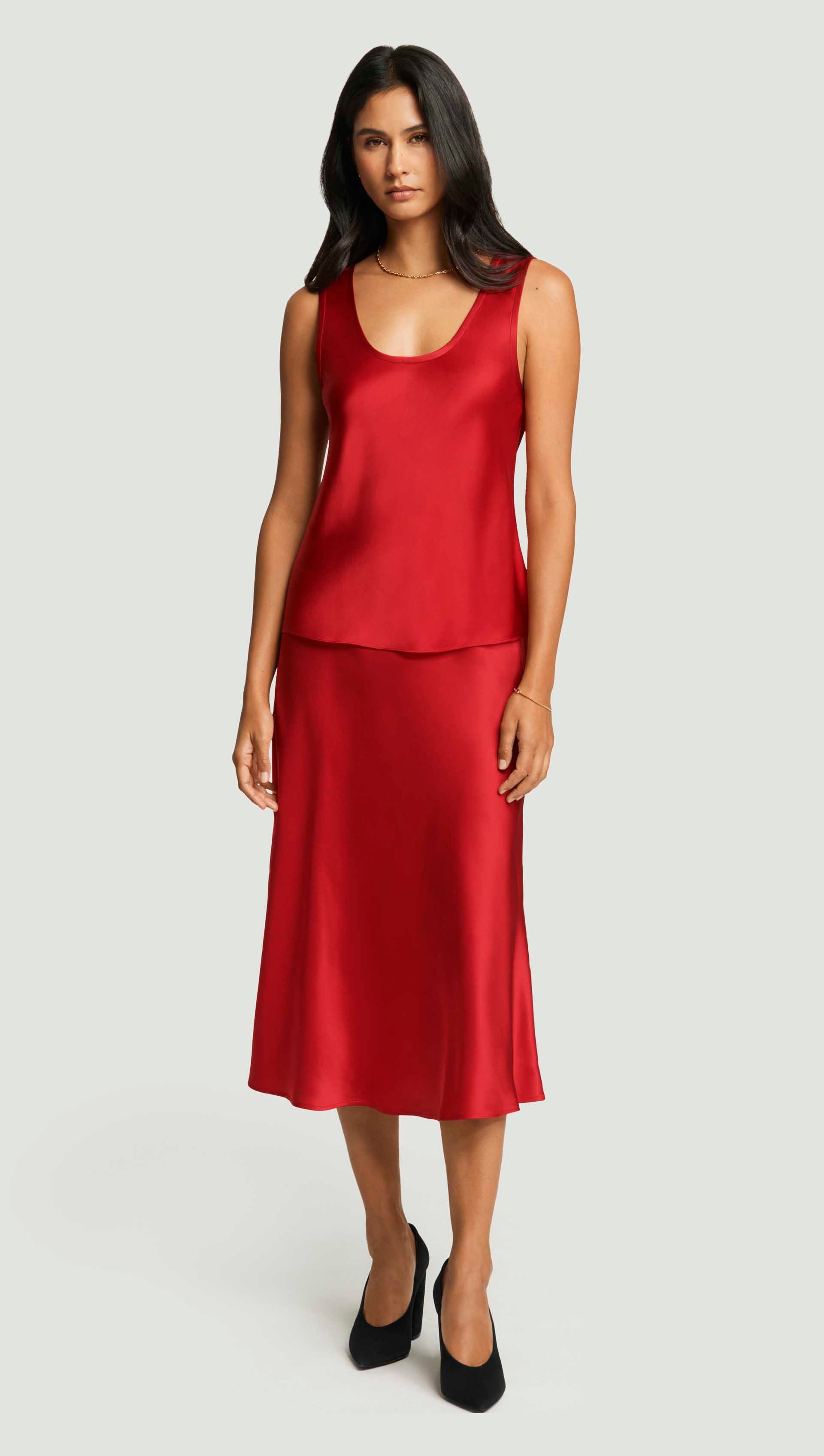 Tank in Silk Charmeuse | Ruby Red