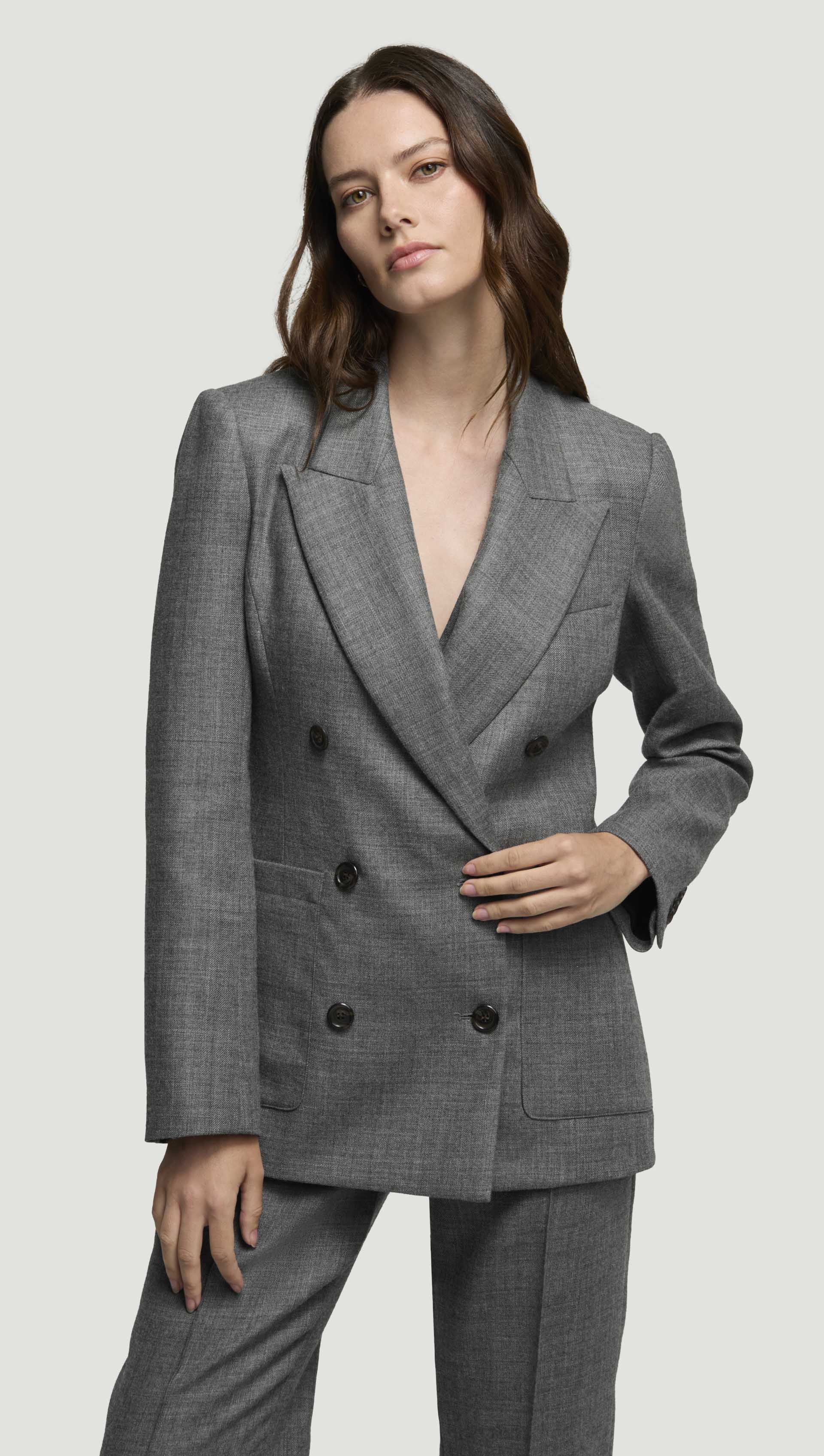 Chelsea Blazer in Textured Wool Twill | Grey Melange