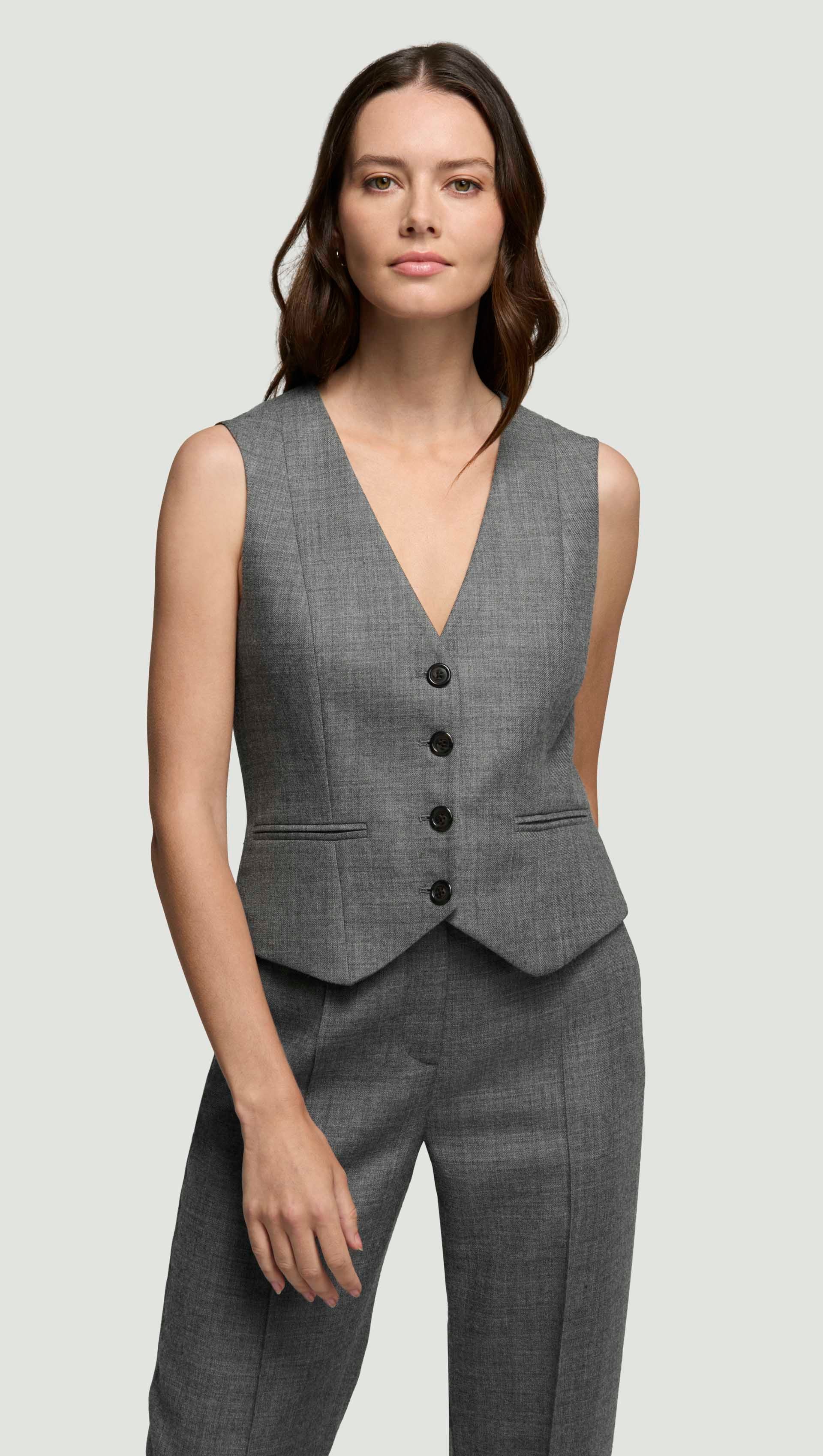 Waistcoat in Textured Wool Twill | Grey Melange