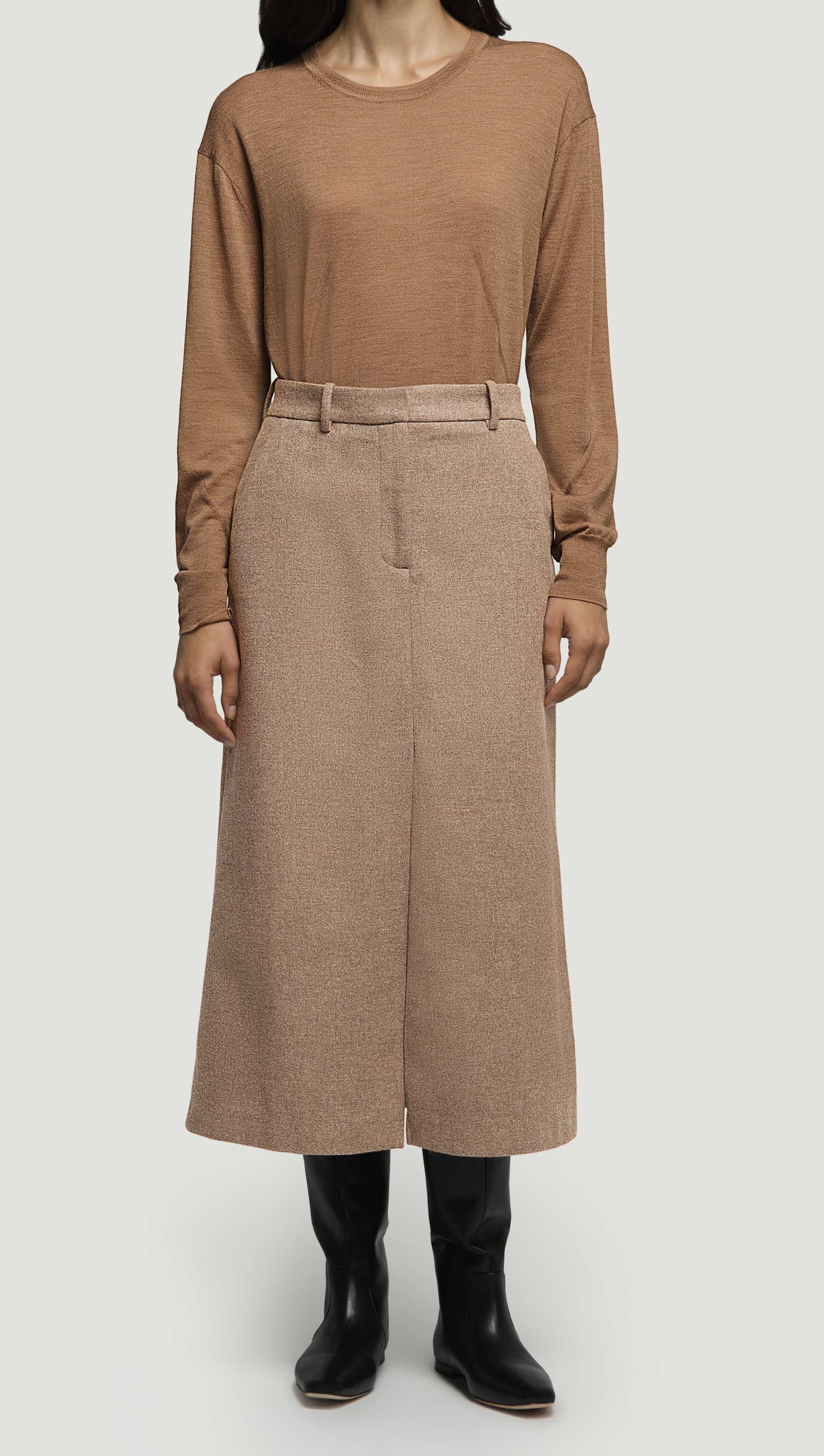 Tailored Skirt in Double-Faced Wool | Oat