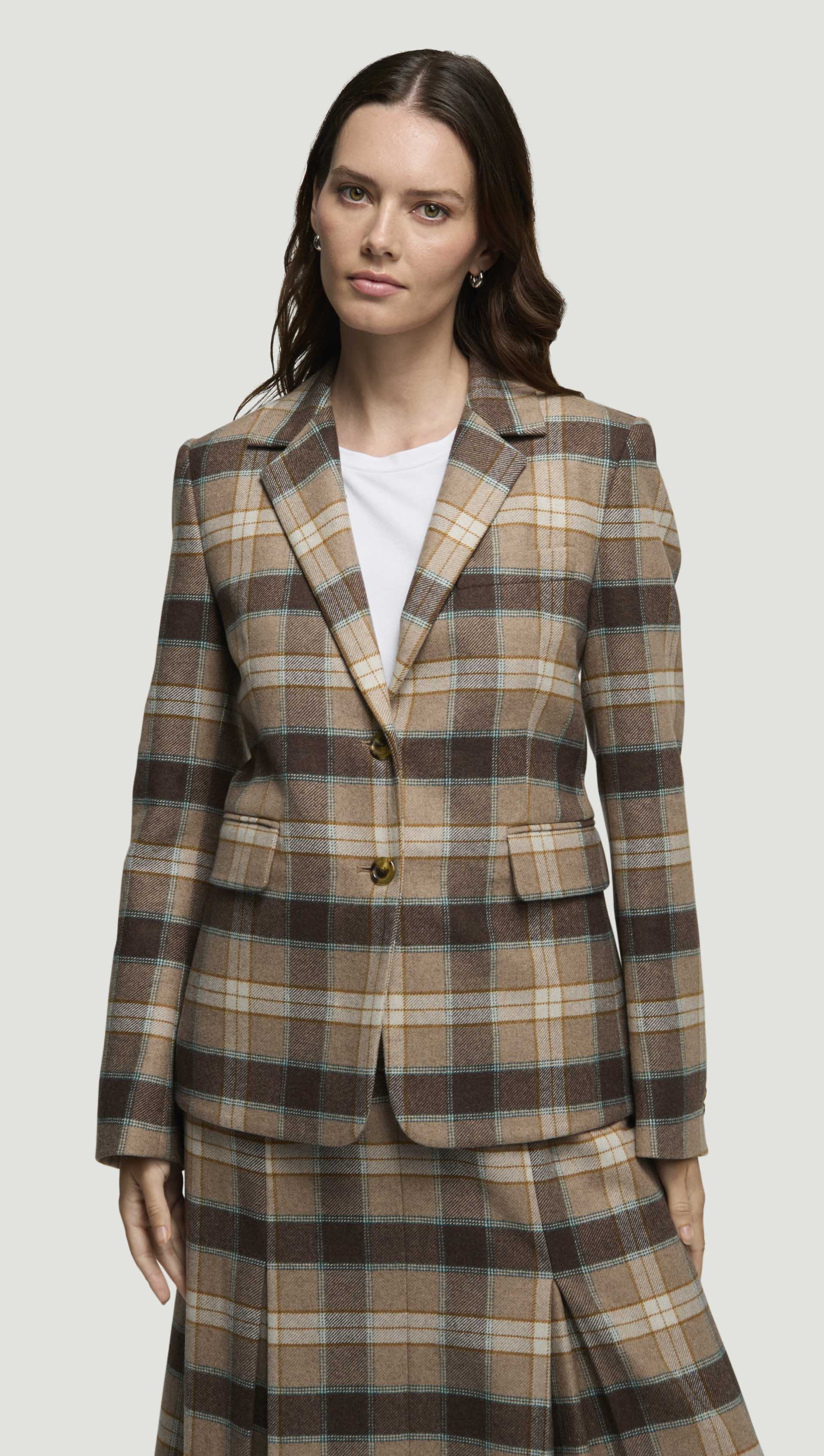 Copain Blazer in Wool | Brown Plaid