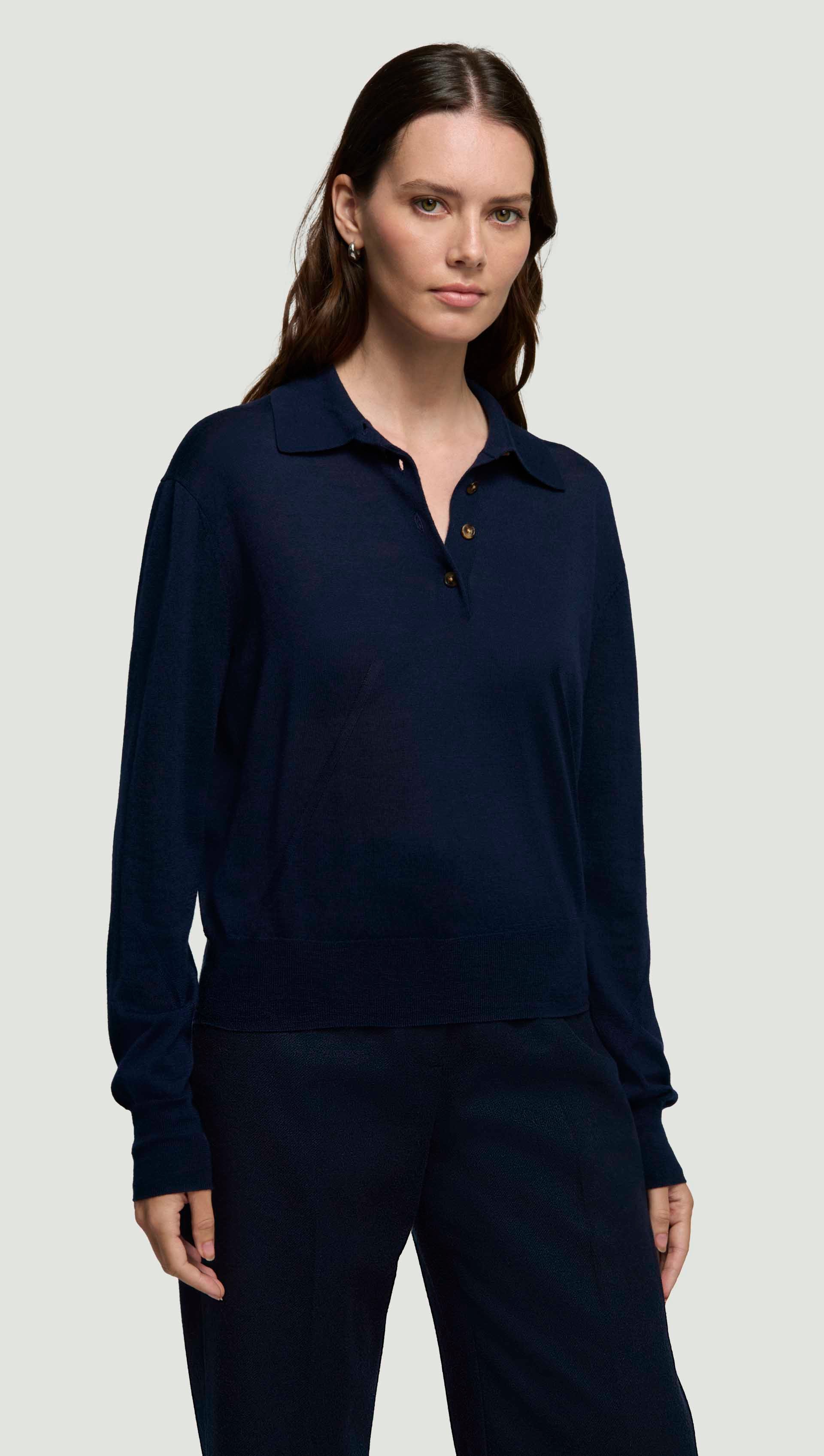 Fine Polo in Merino Silk | Navy