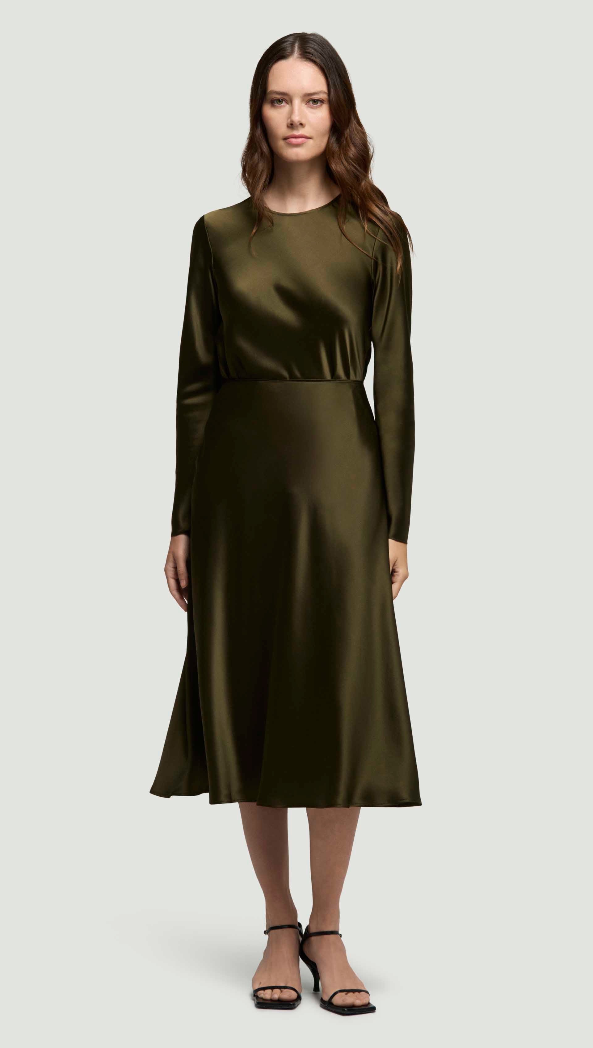 Bias Midi Skirt in Silk Charmeuse | Basil