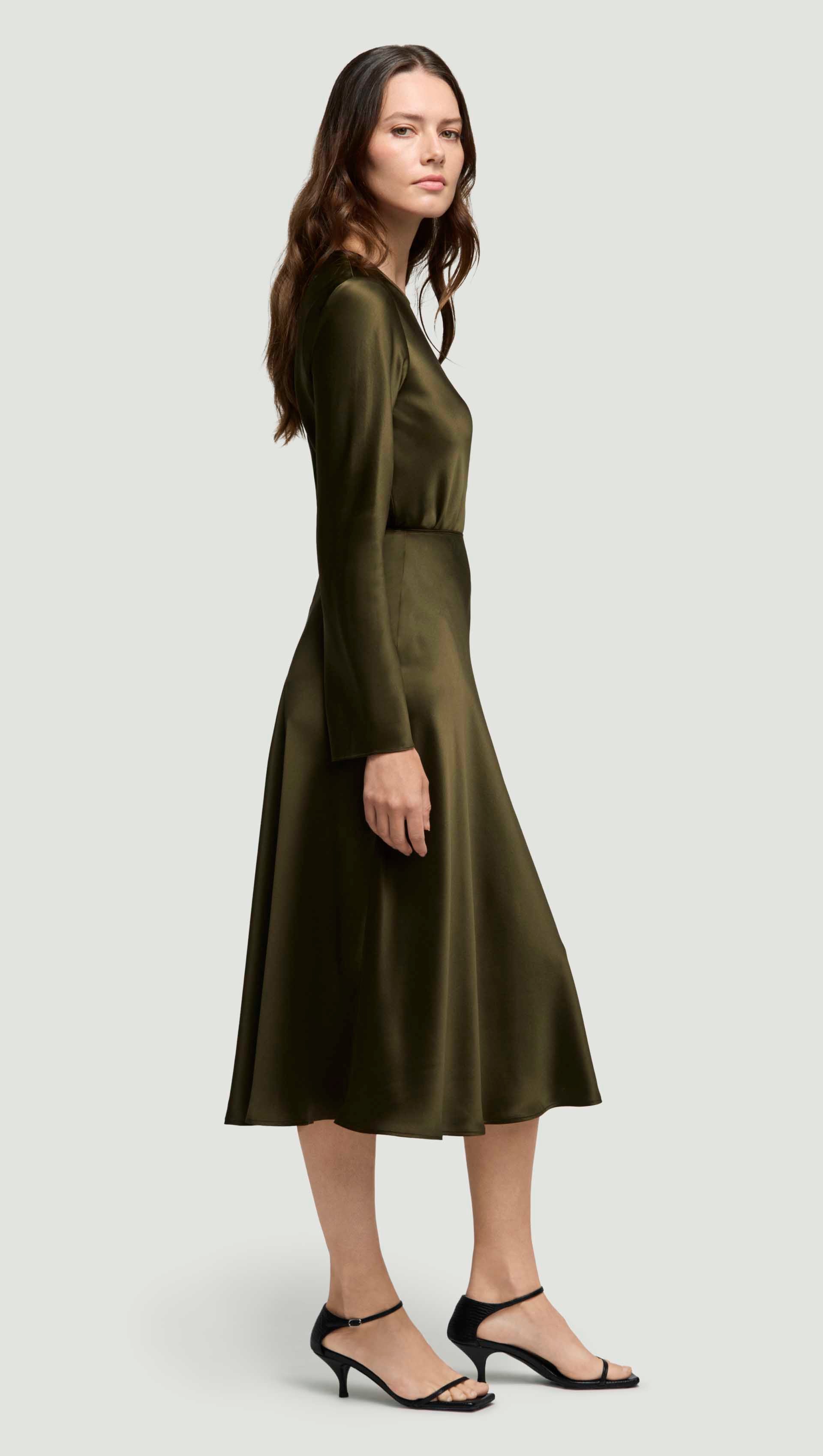 Bias Midi Skirt in Silk Charmeuse | Basil