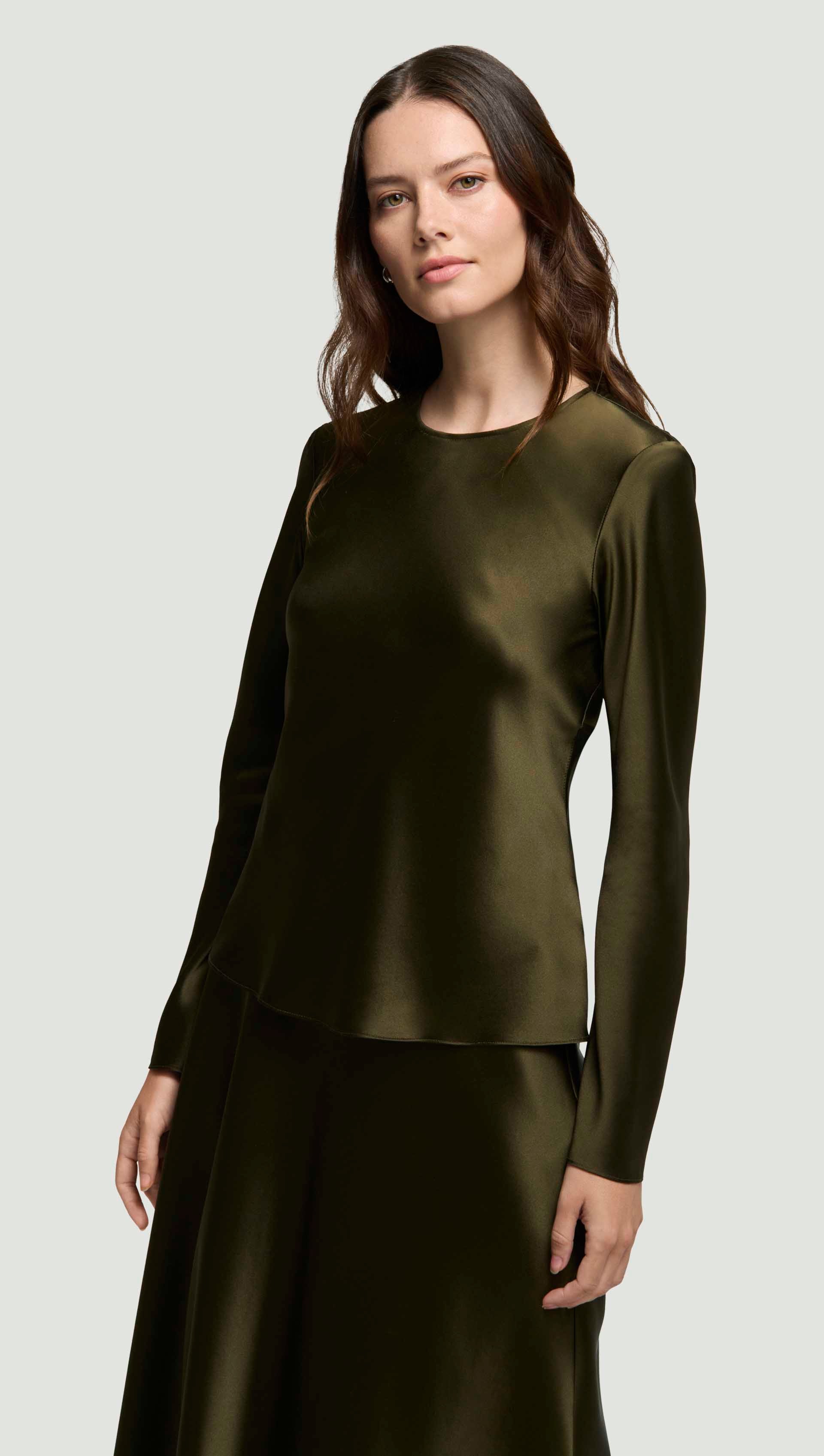 Longsleeve Bias Top in Silk Charmeuse | Basil