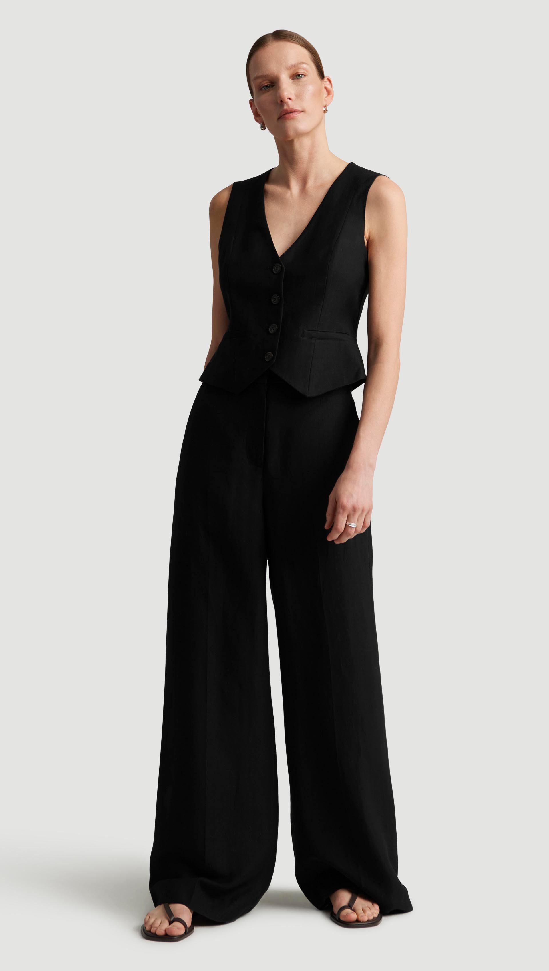 Waistcoat in Viscose Linen Twill | Black