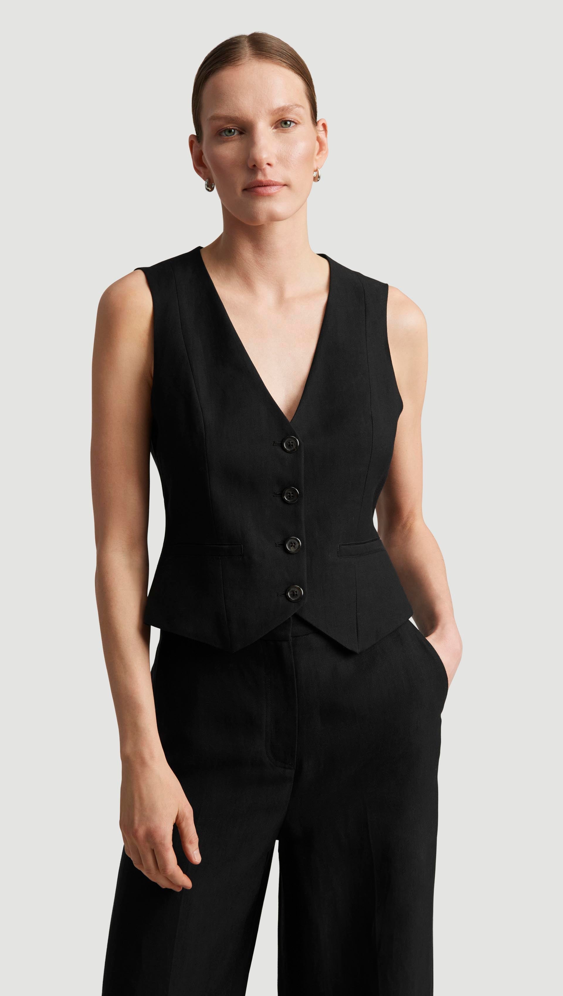 Waistcoat in Viscose Linen Twill | Black