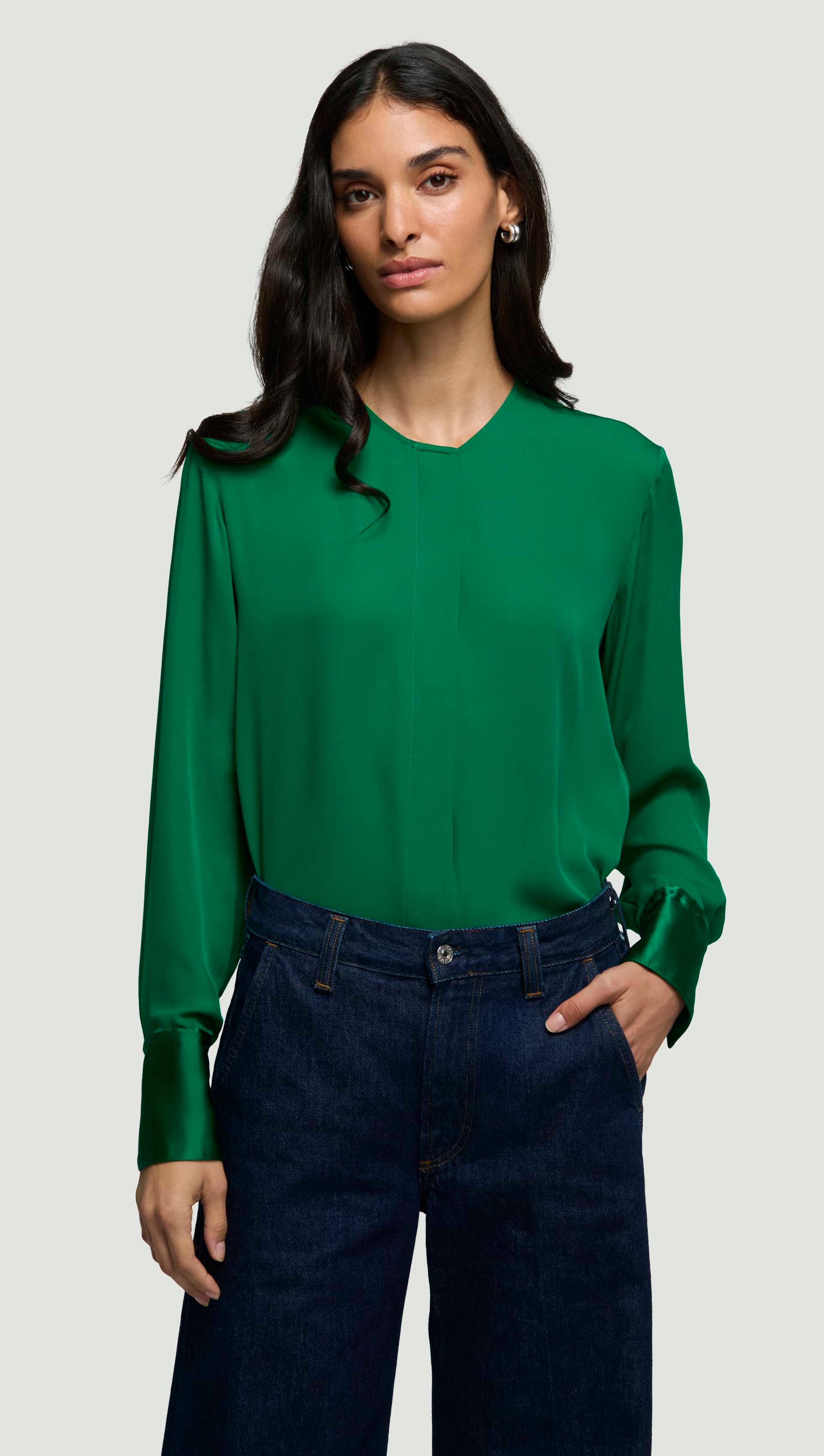 Collarless Blouse in Double Georgette | Jade