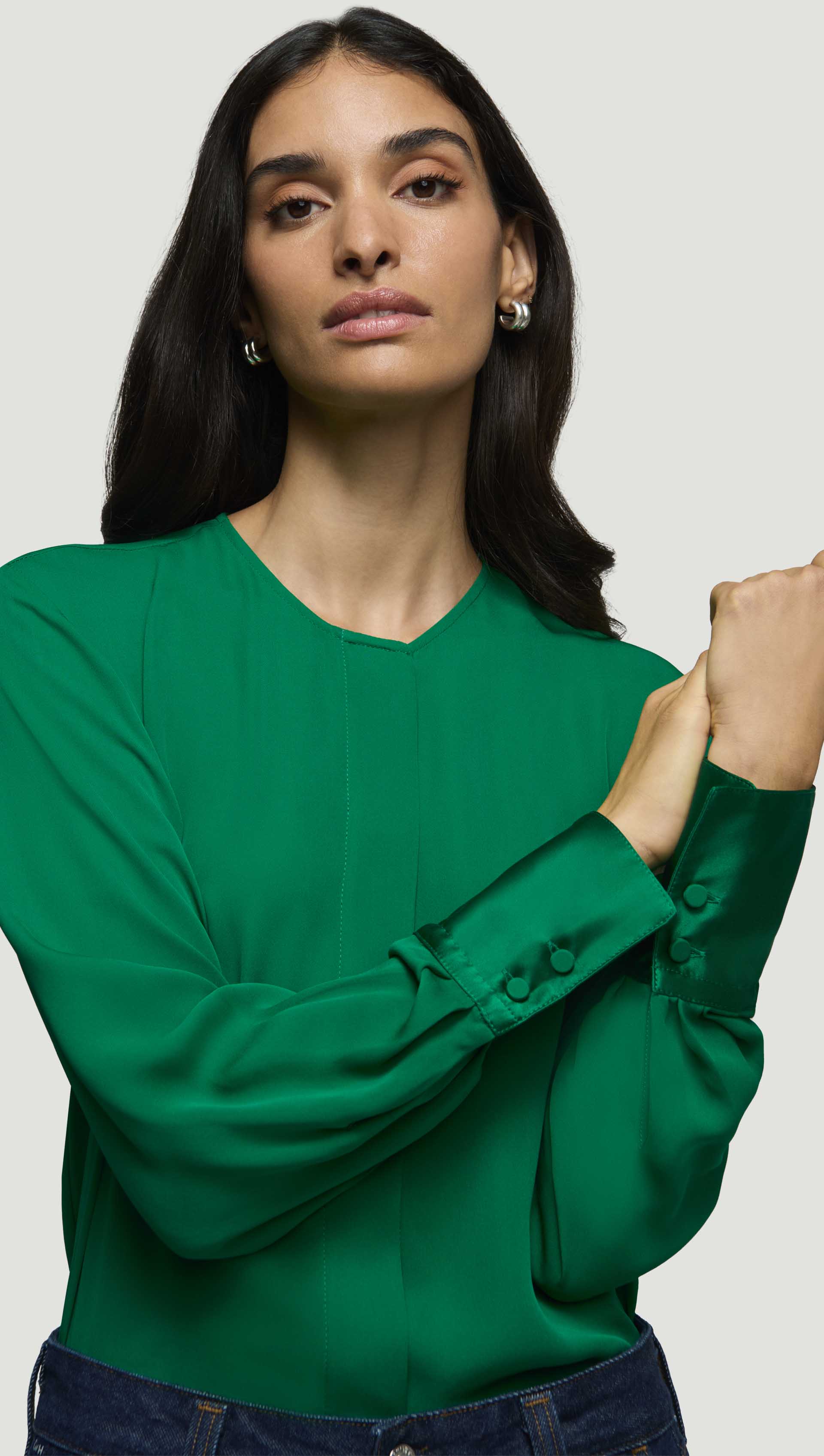 Collarless Blouse in Double Georgette | Jade