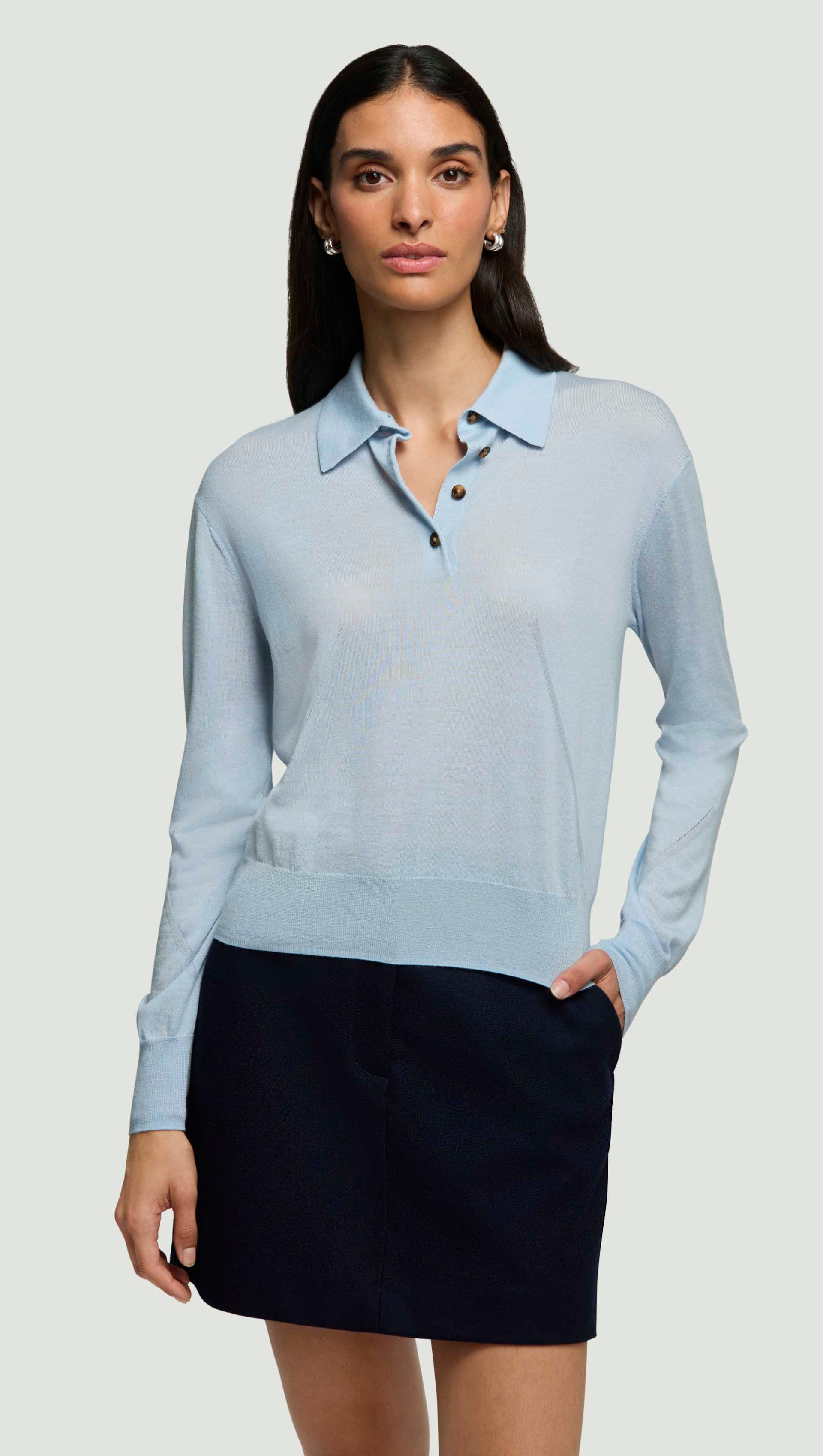 Fine Polo in Merino Silk | Light Blue