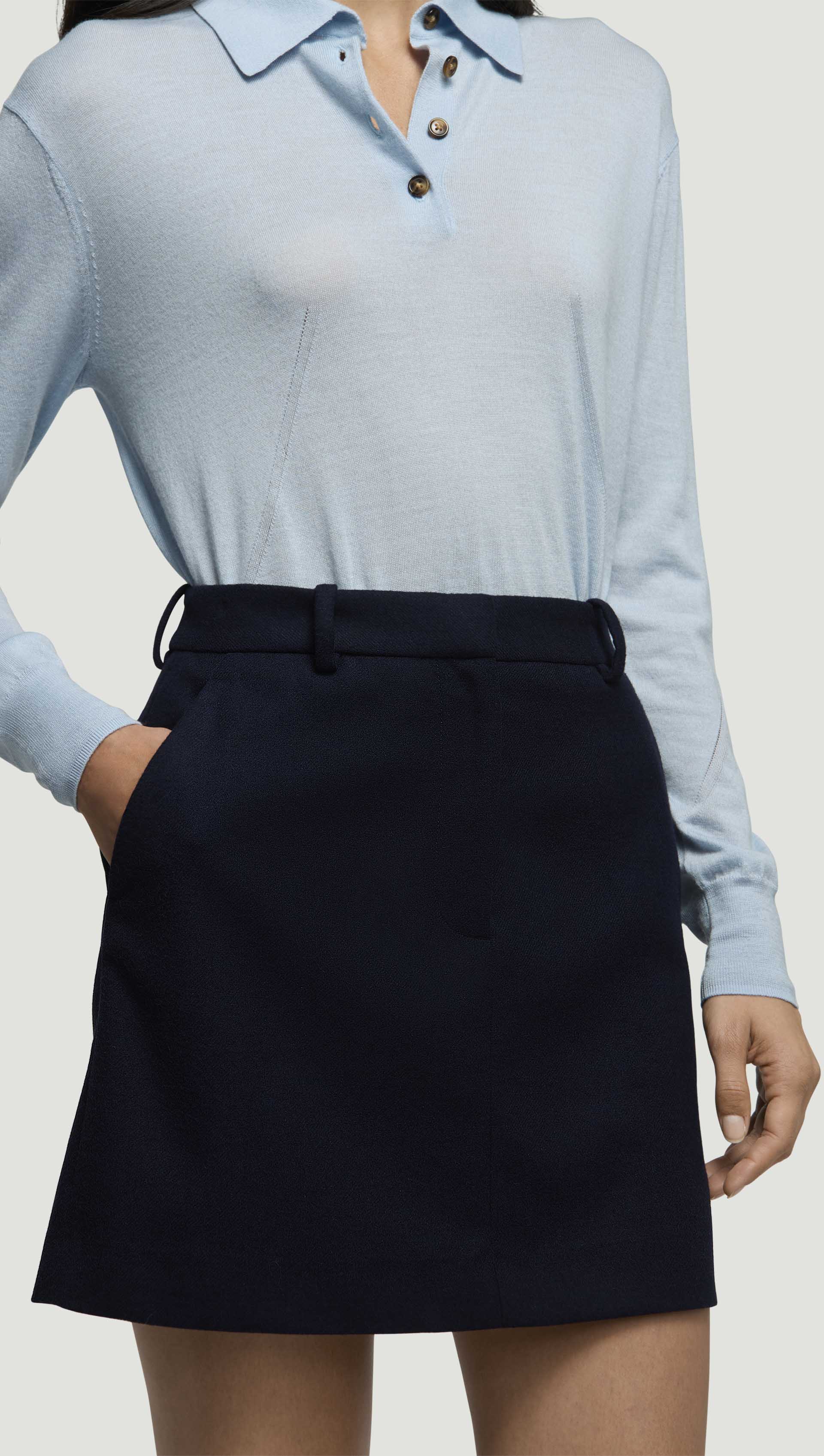 Mini Tailored Skirt in Double-Faced Wool | Navy