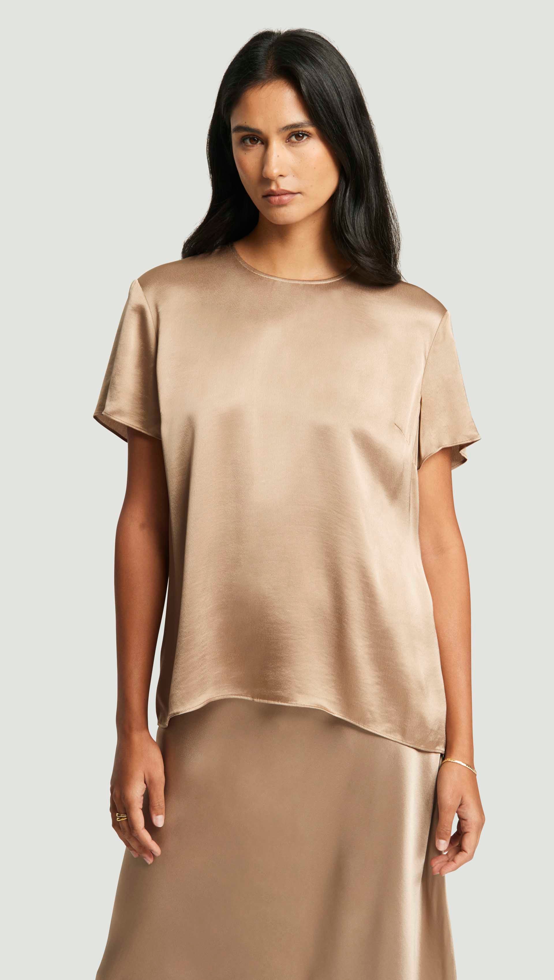Woven Top in Viscose Satin | Taupe