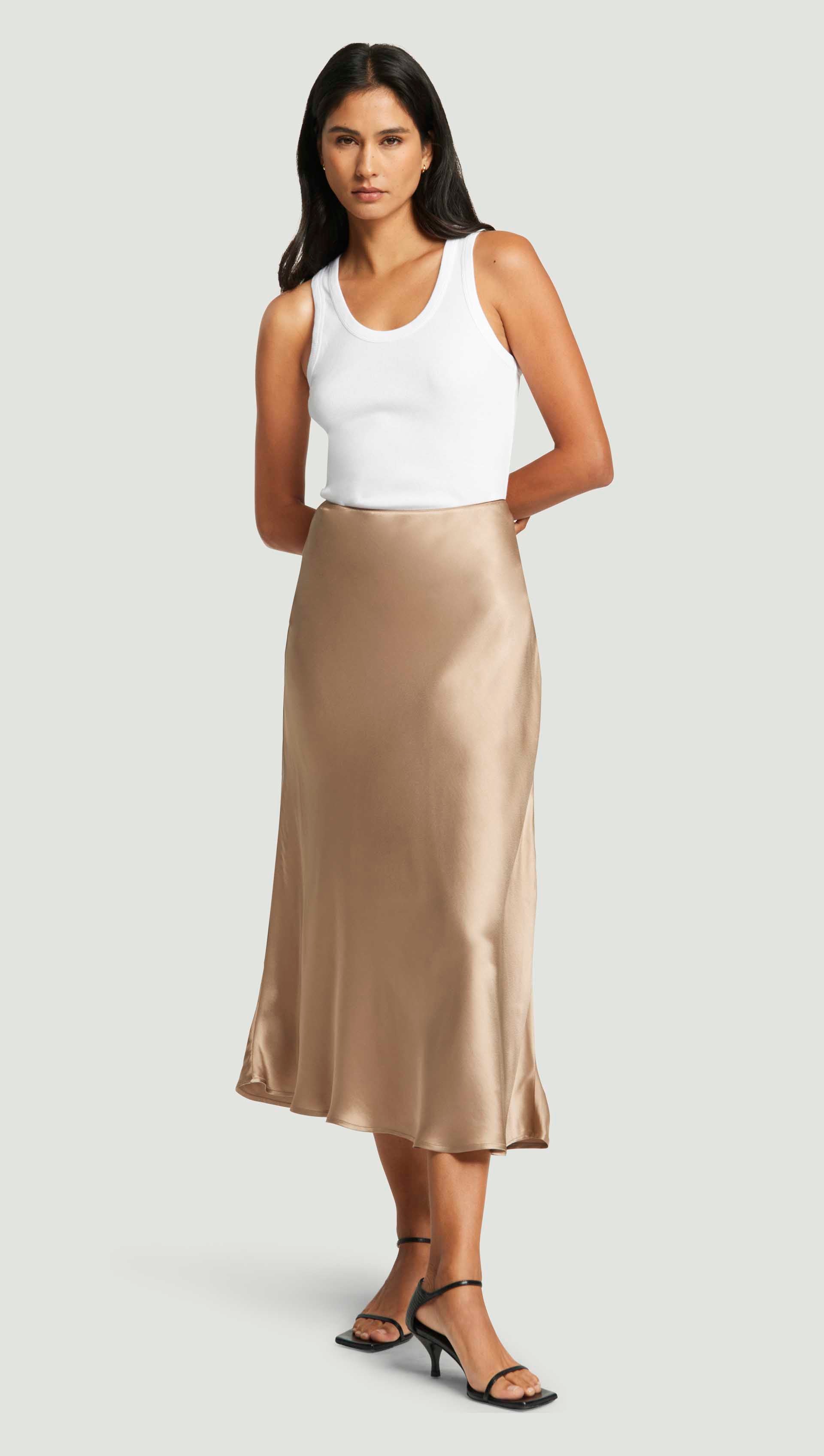 Bias Midi Skirt in Viscose Satin | Taupe