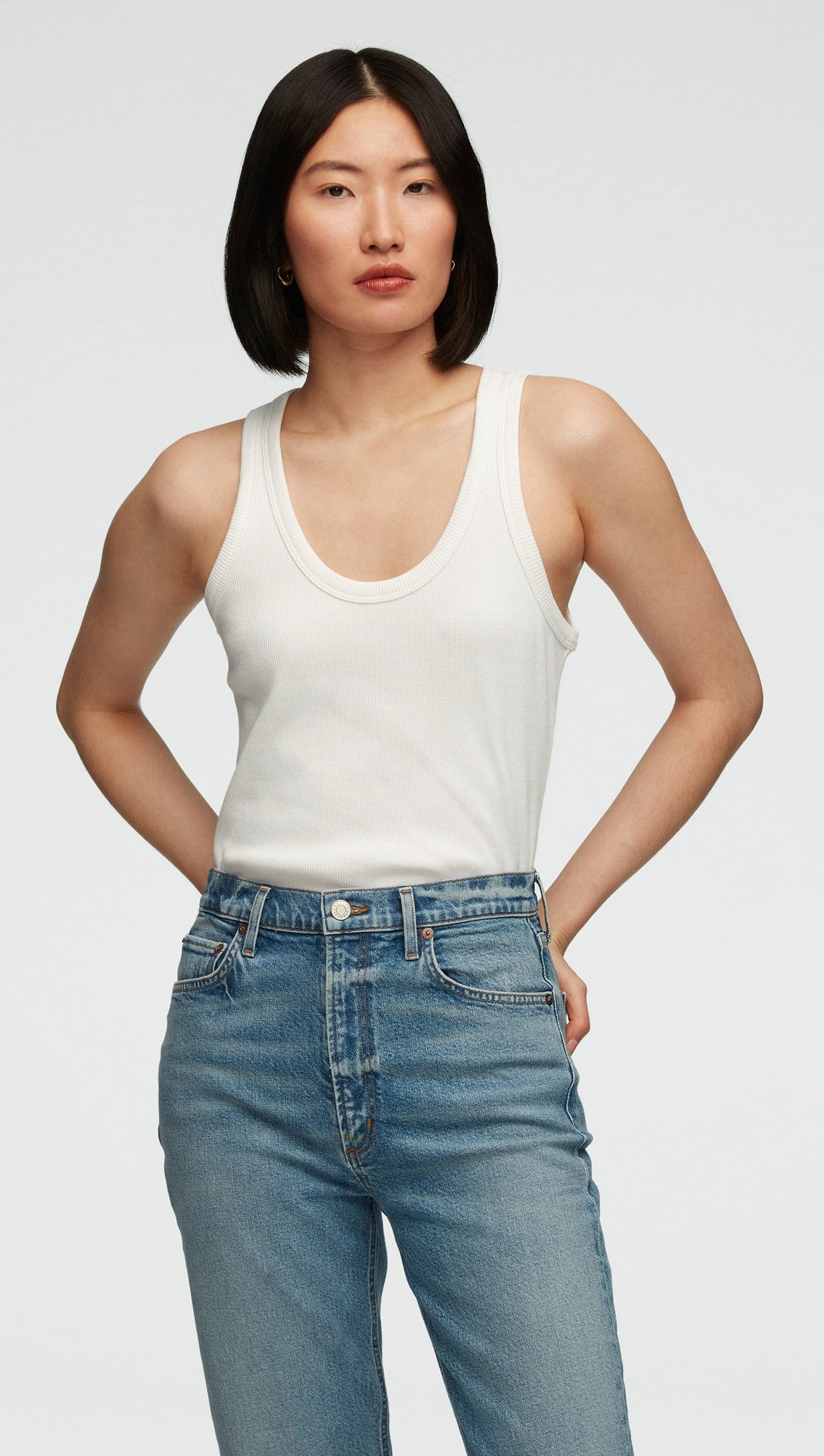 Ribbed Tank in Cotton Elastane | White