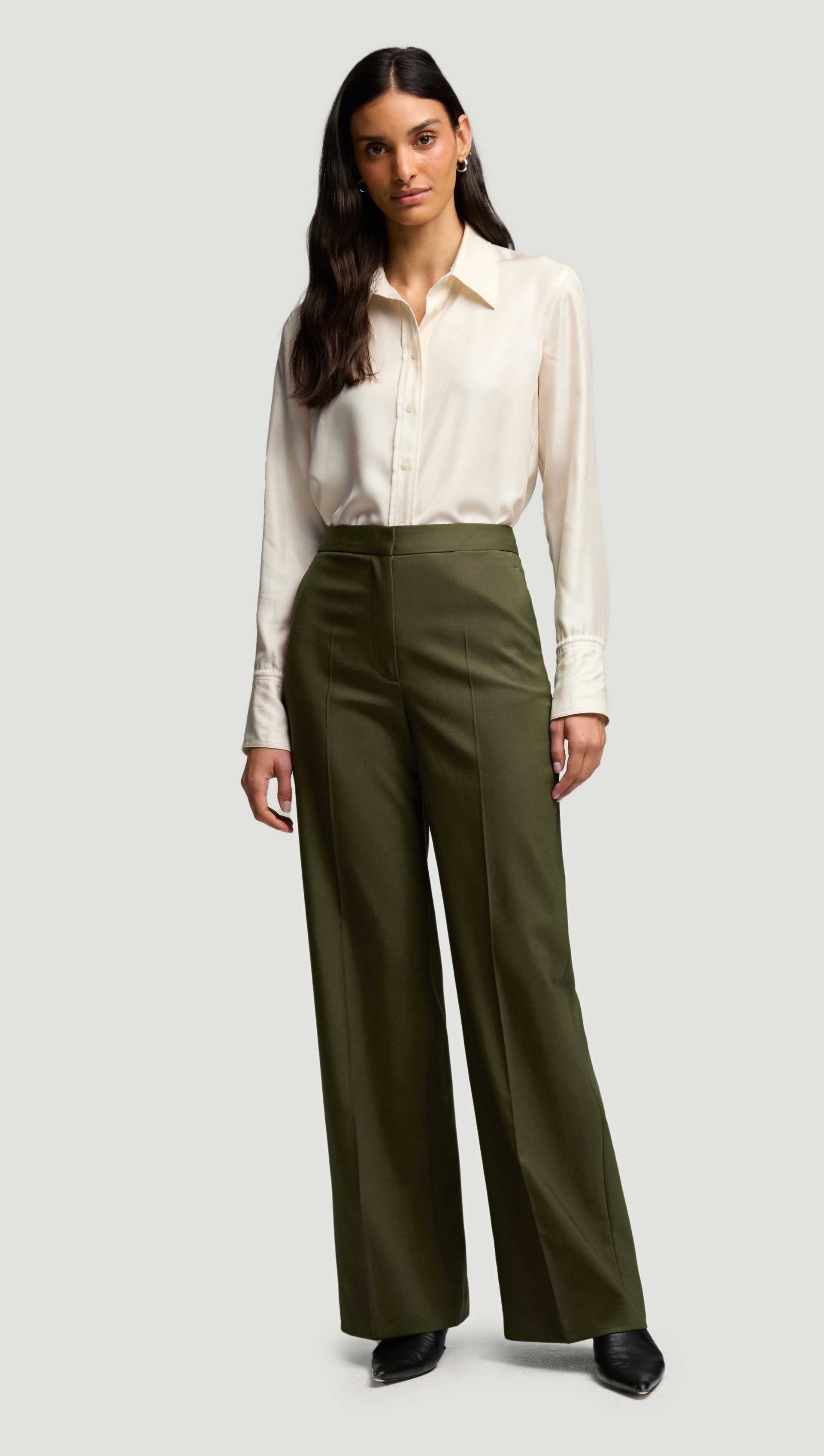 Wide Leg Trouser in Seasonless Wool | Olive