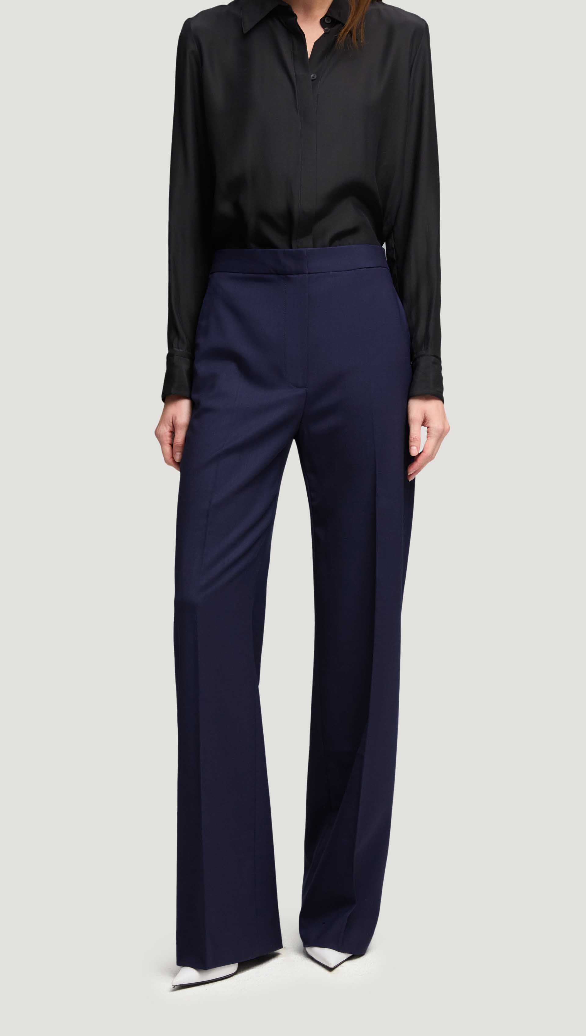 Wide Leg Trouser in Seasonless Wool | Navy