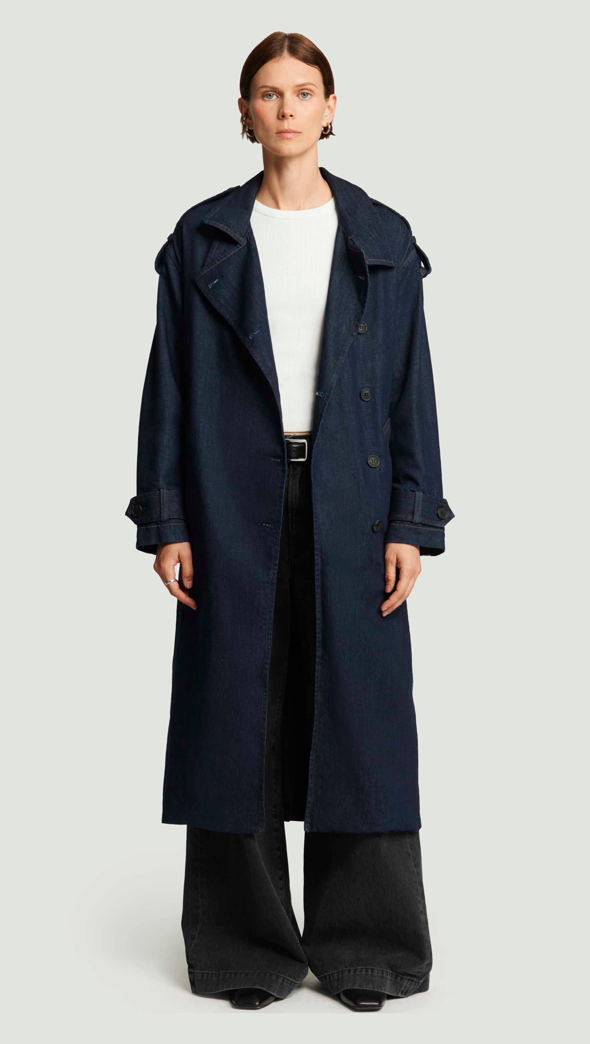 Eva Long Trench Coat in Regenerative Cotton | Amherst