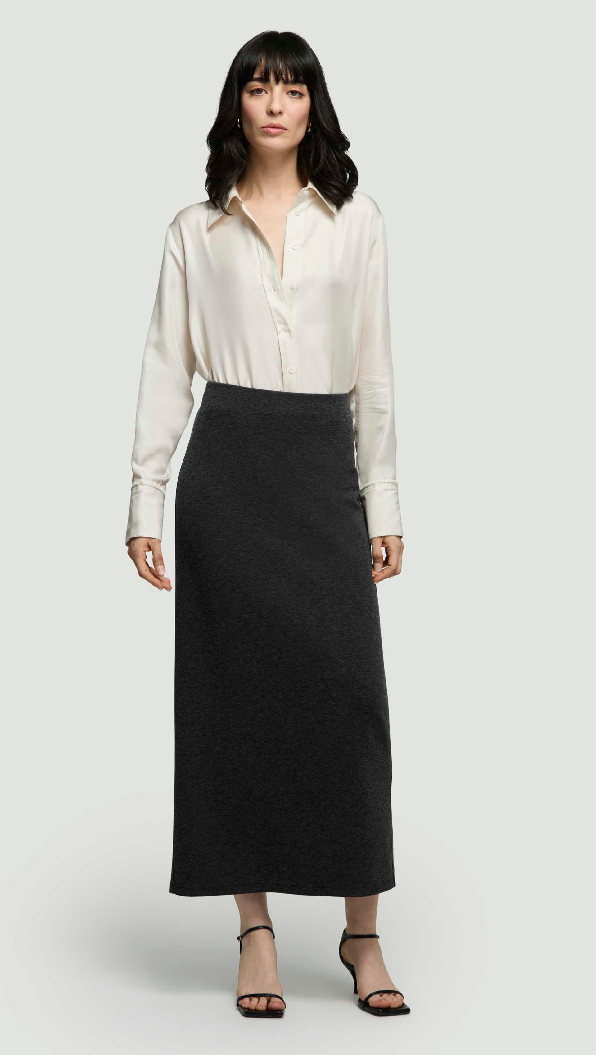 Slim Skirt in Wool Jersey | Dark Grey Melange