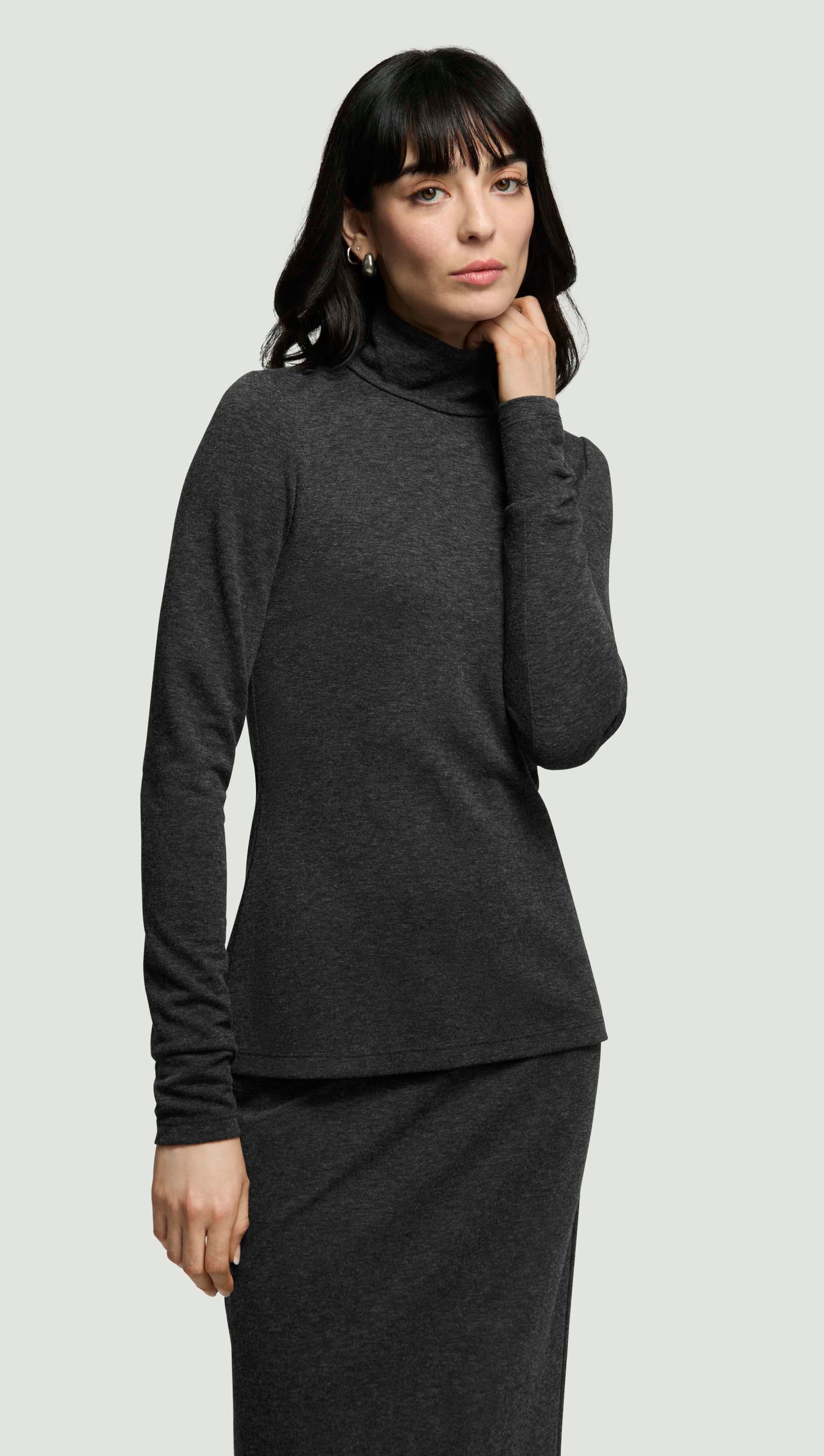 Skinny Turtleneck in Wool Jersey | Dark Grey Melange