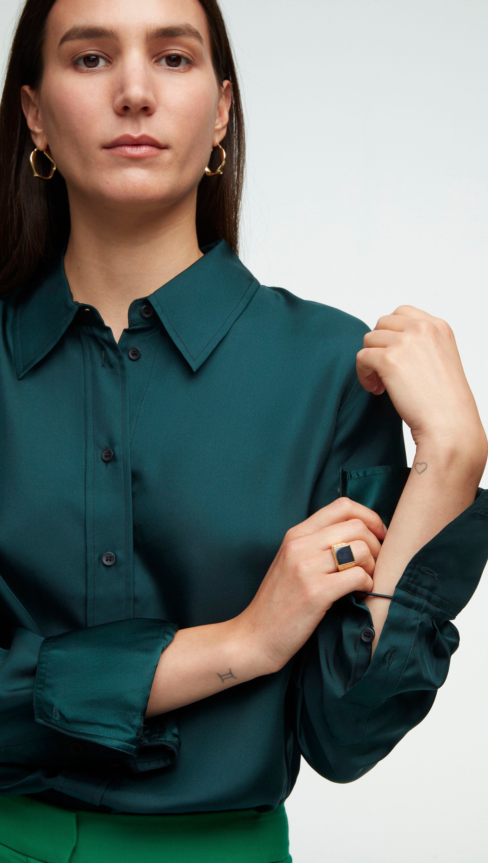 Slim Blouse in Silk Twill | Forest