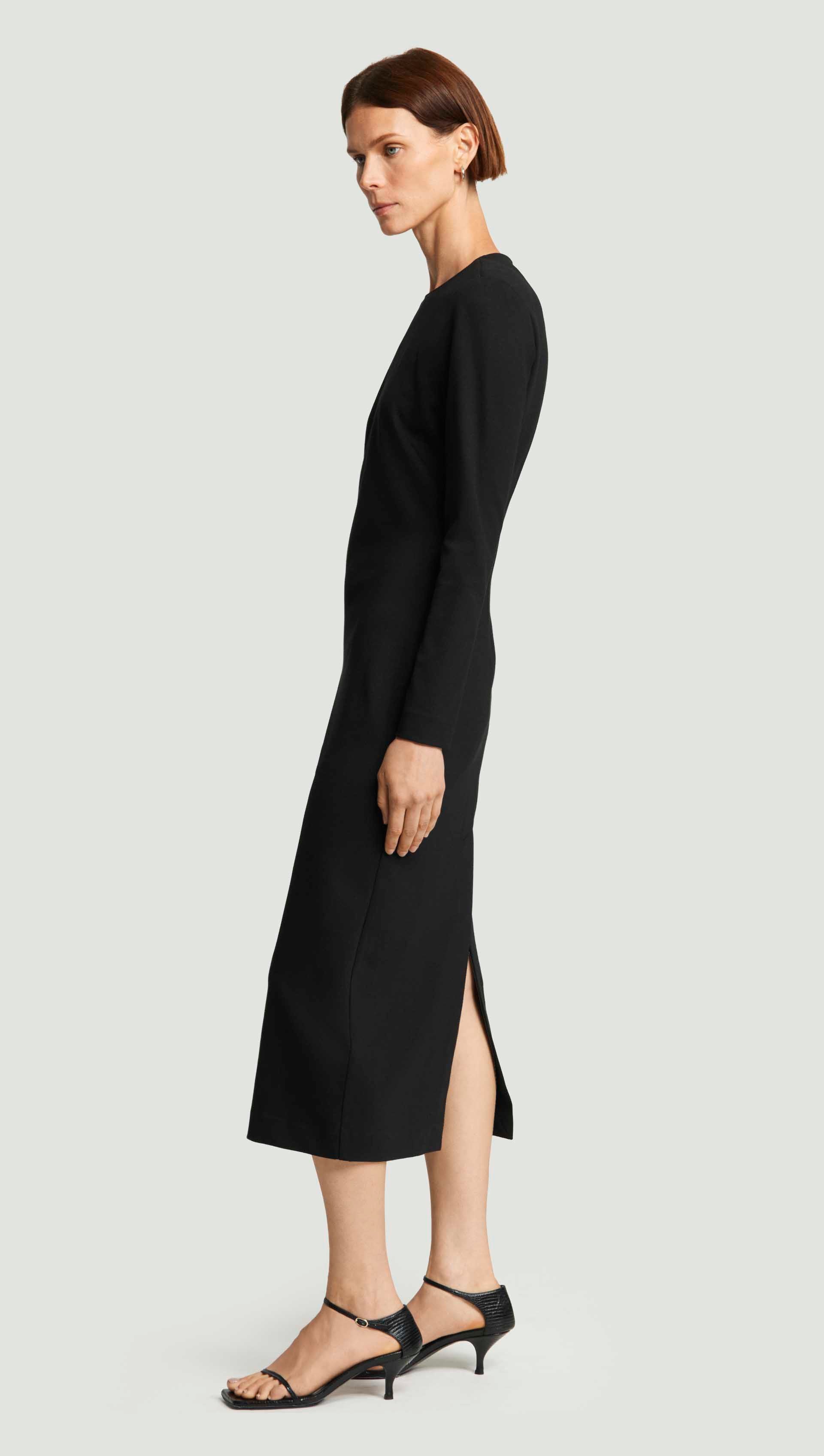 Crewneck Dress in Wool Jersey | Black