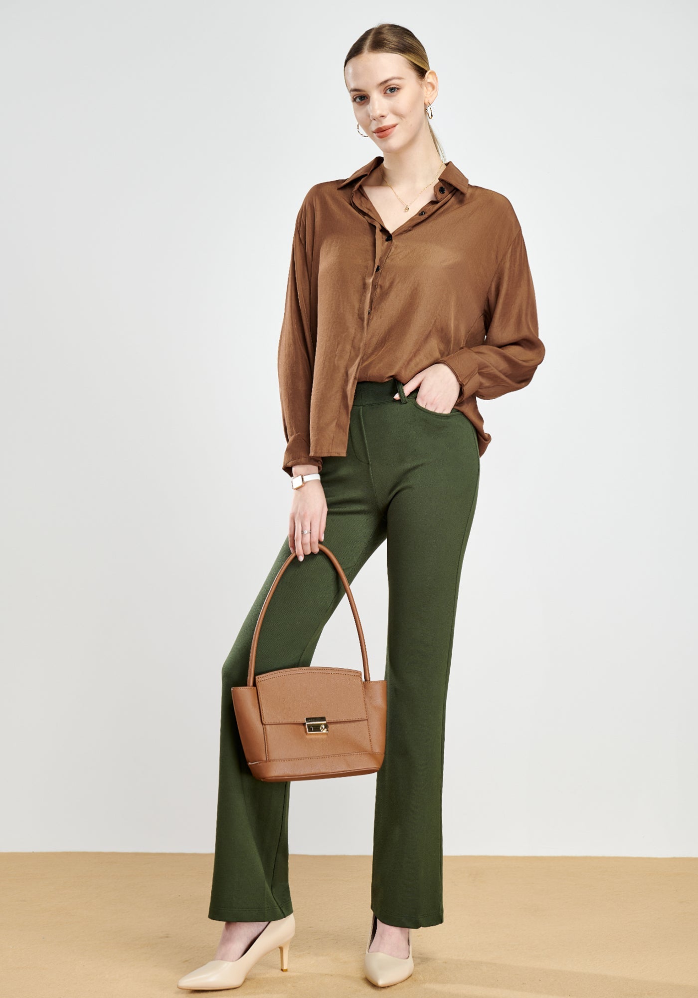 Stretchy Bootcut Dress Pants with 4 Pockets