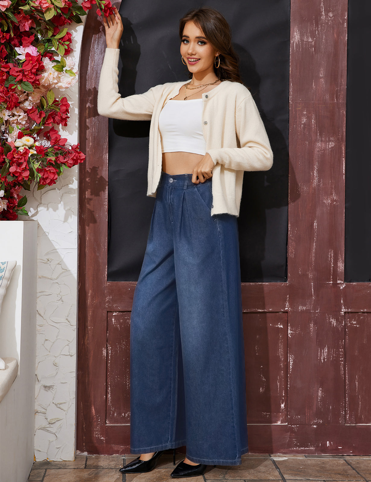 Wide Leg Jeans Long Palazzo Trousers