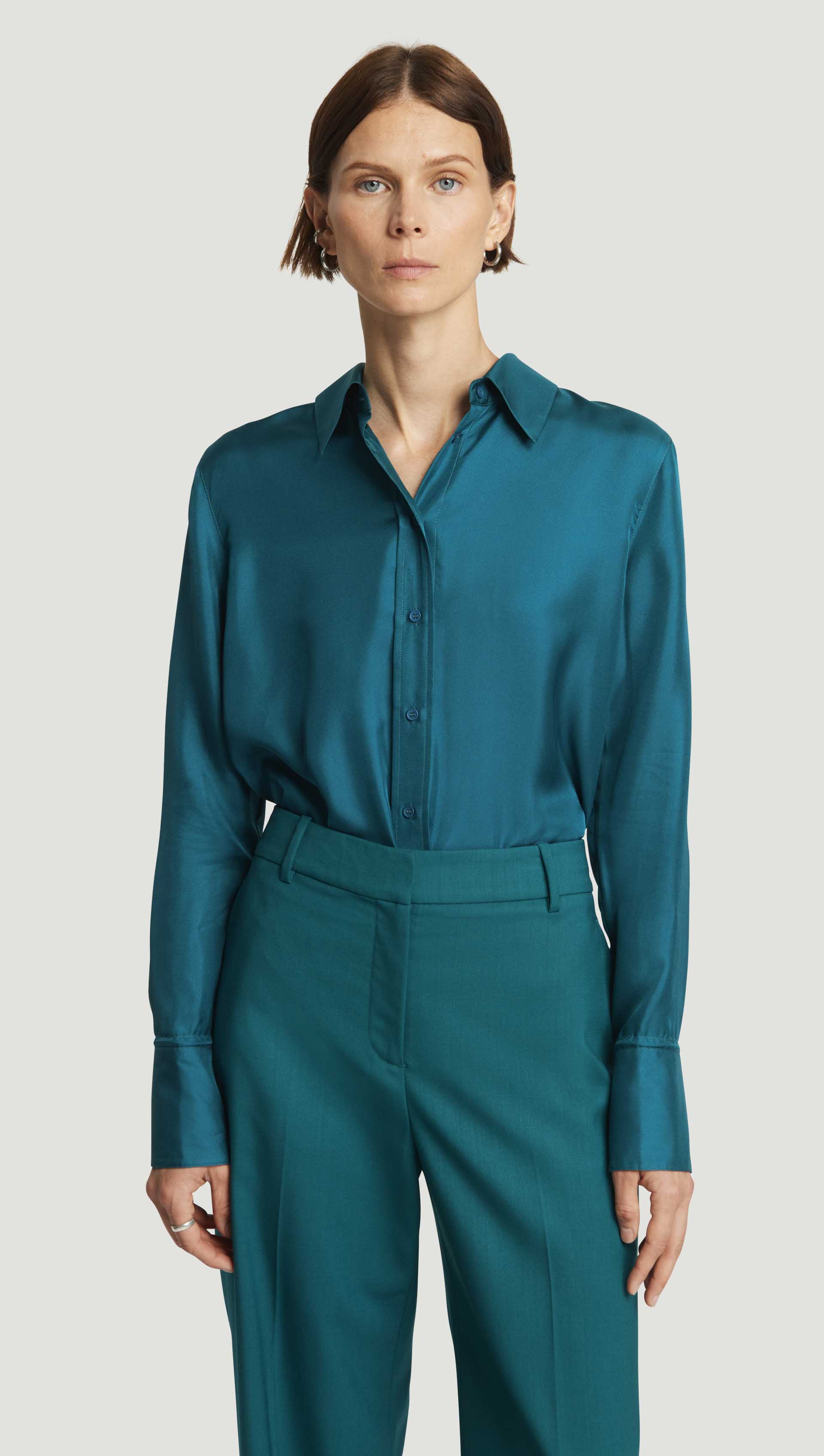 Slim Blouse in Silk Twill | Teal