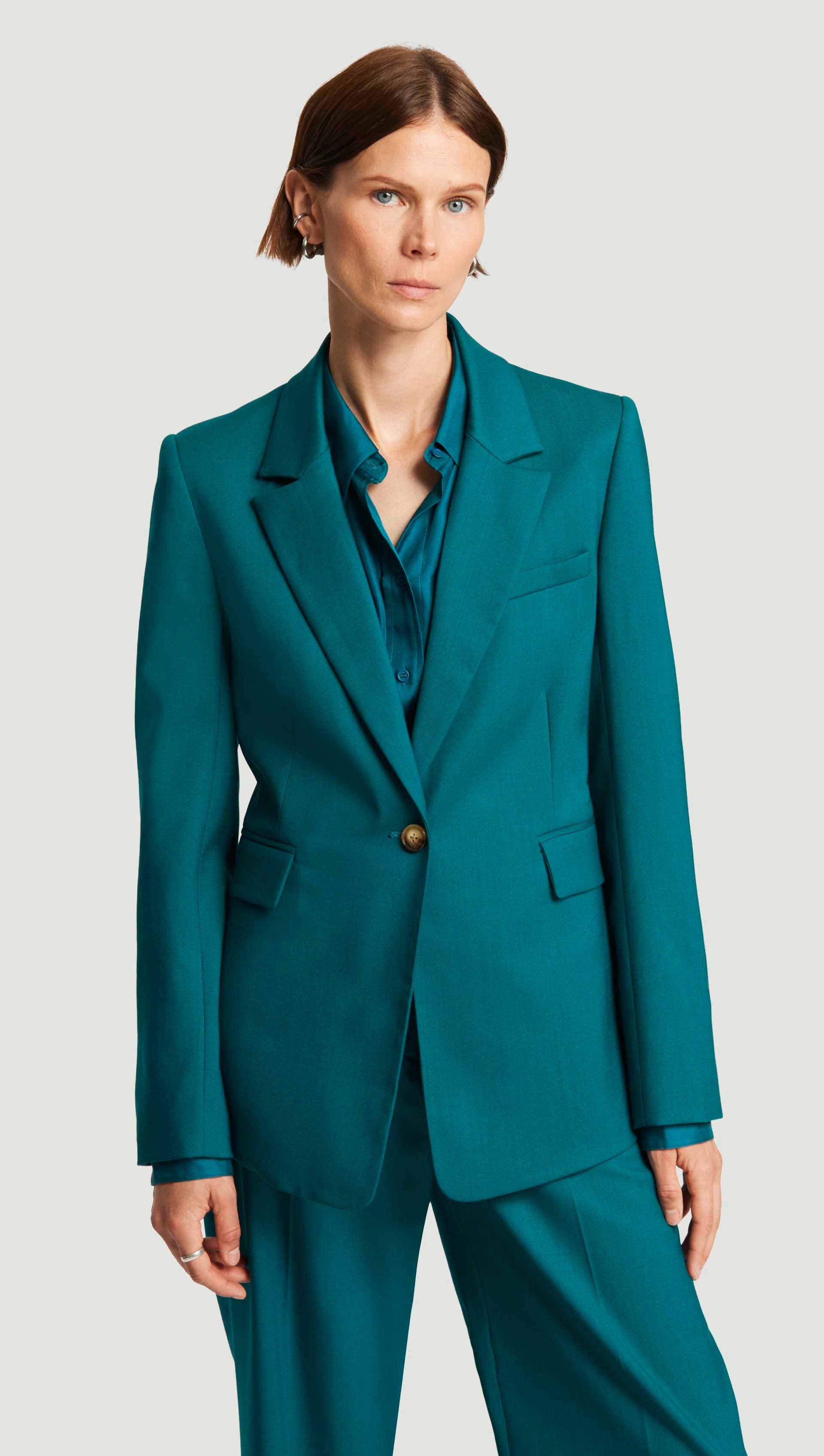 Fitted Notch Lapel Blazer in Seasonless Wool | Teal