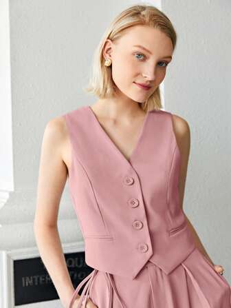 Tapata BIZwear Solid Button Front Vest Blazer Workwear