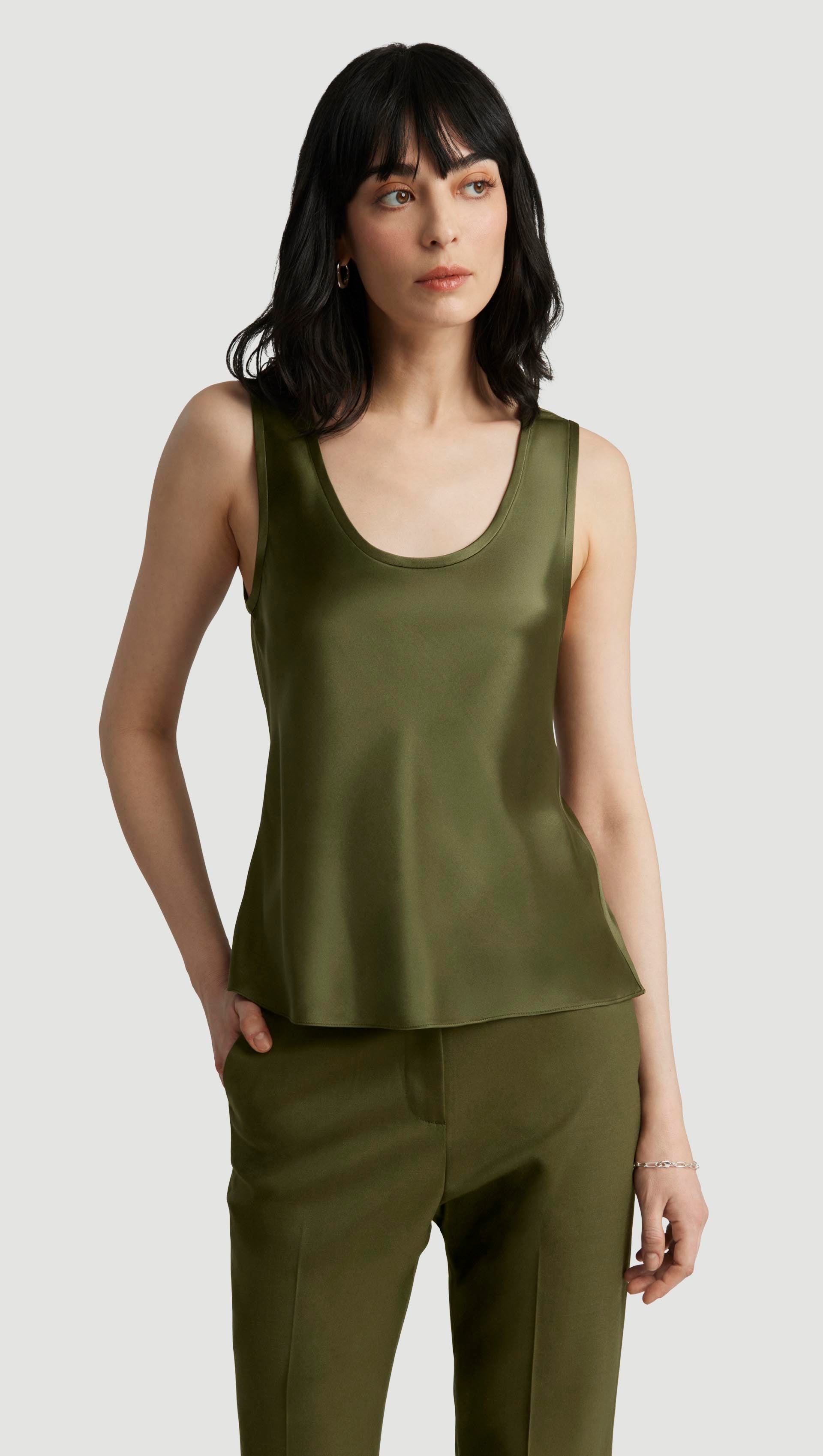 Tank in Silk Charmeuse | Pine Needle