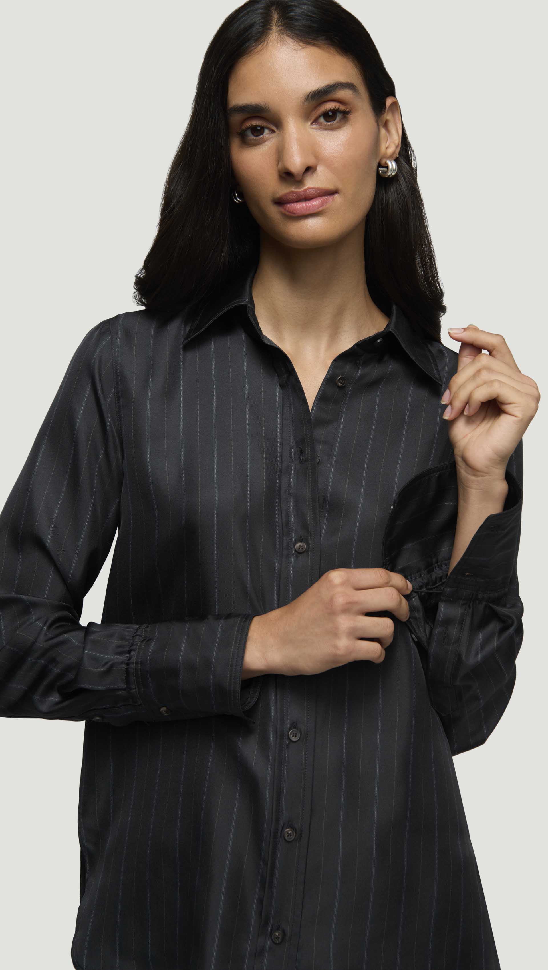 Slim Blouse in Silk Twill | Midnight Stripe