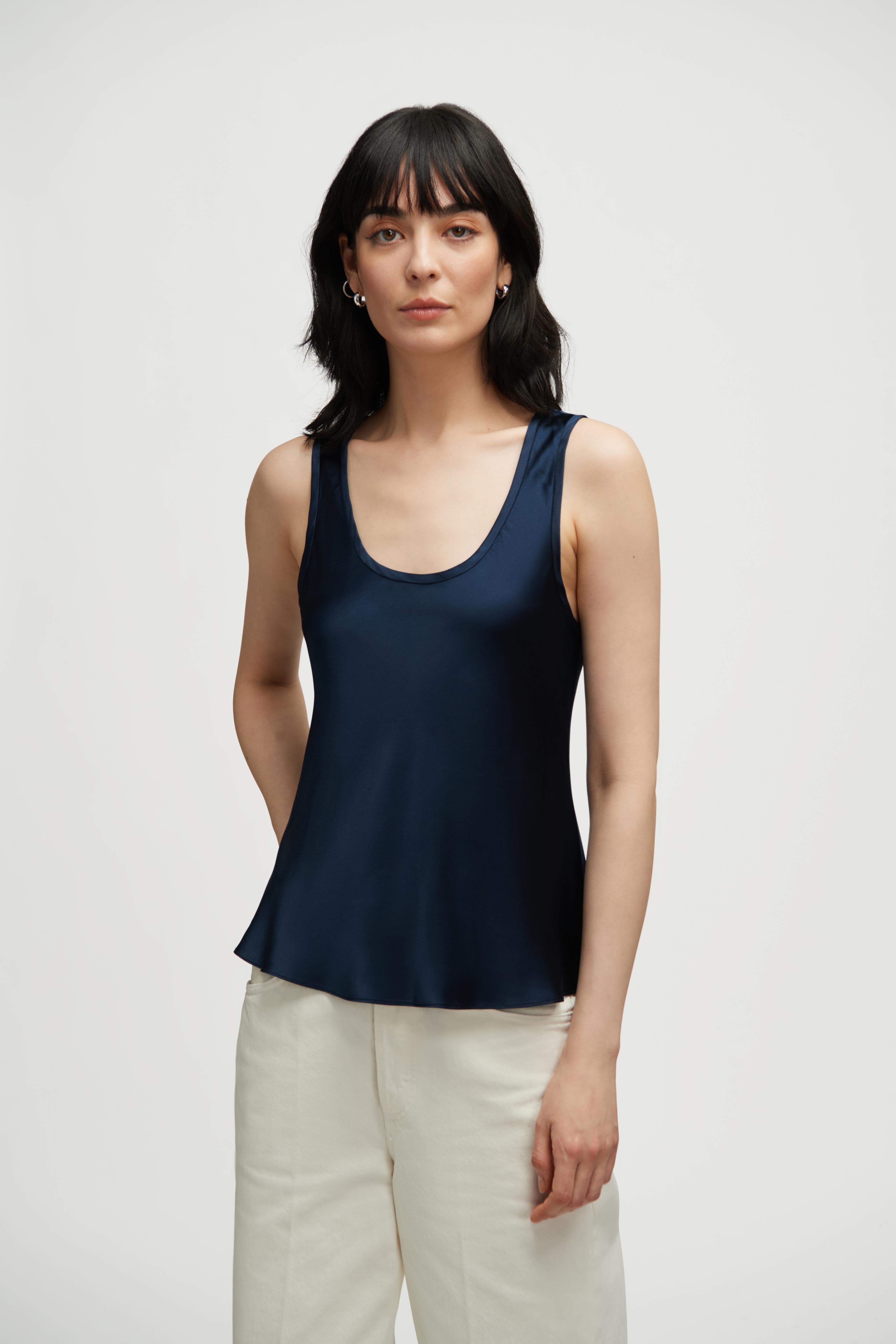 Tank in Silk Charmeuse | Midnight