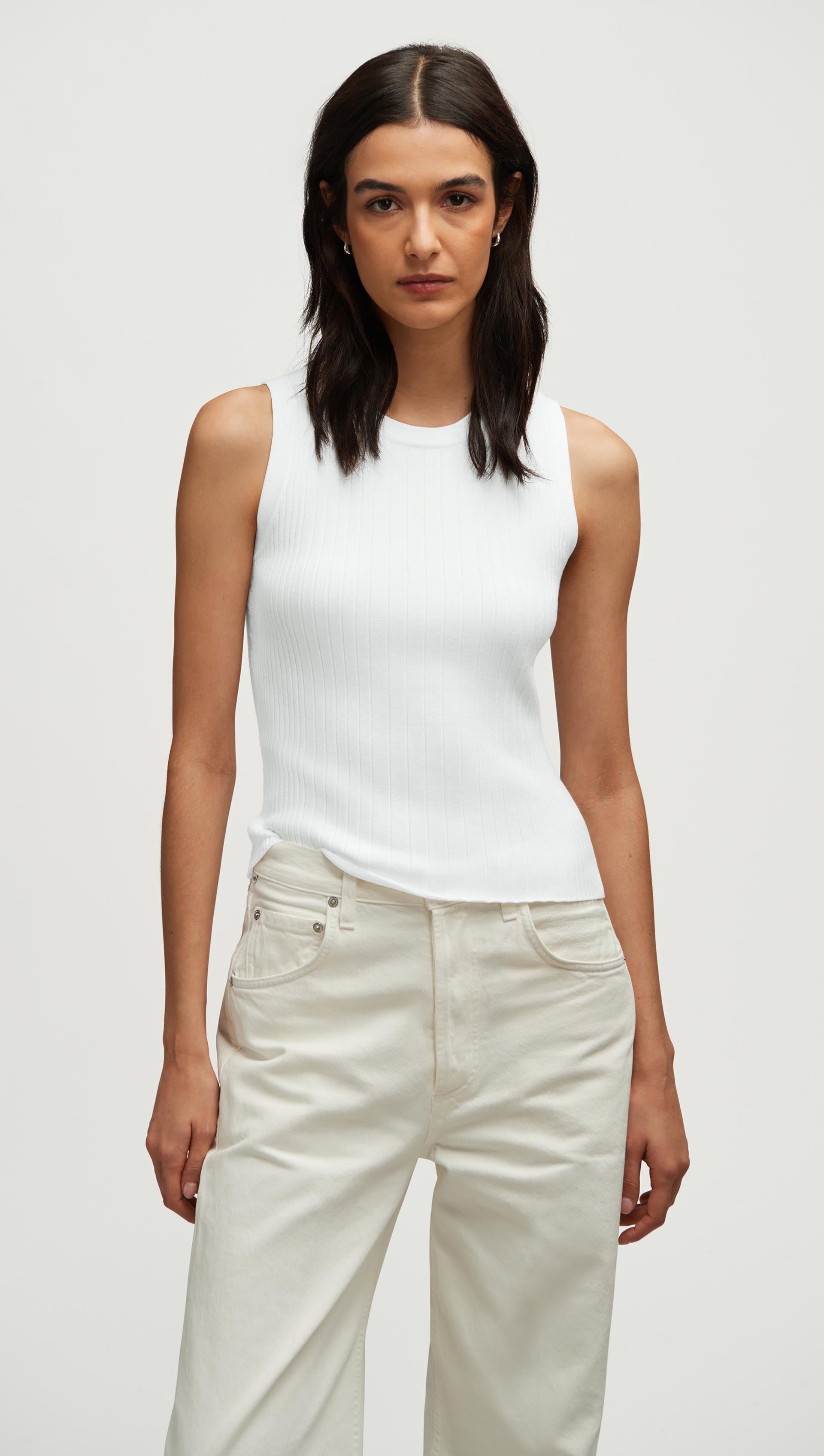 Ribbed Knit Tank in Viscose Polyester | White