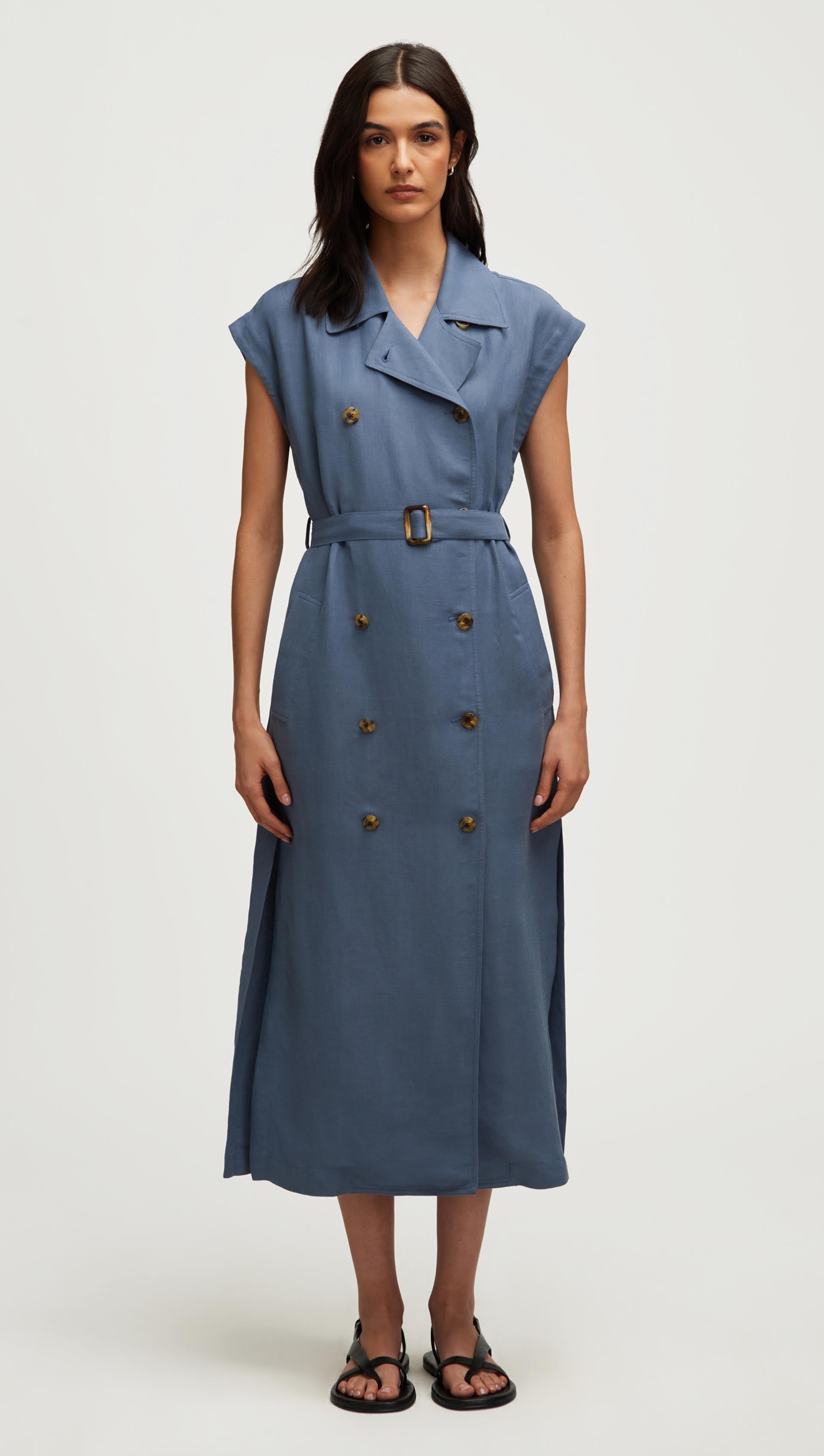 Trench Dress in Viscose Linen Twill | Powder Blue