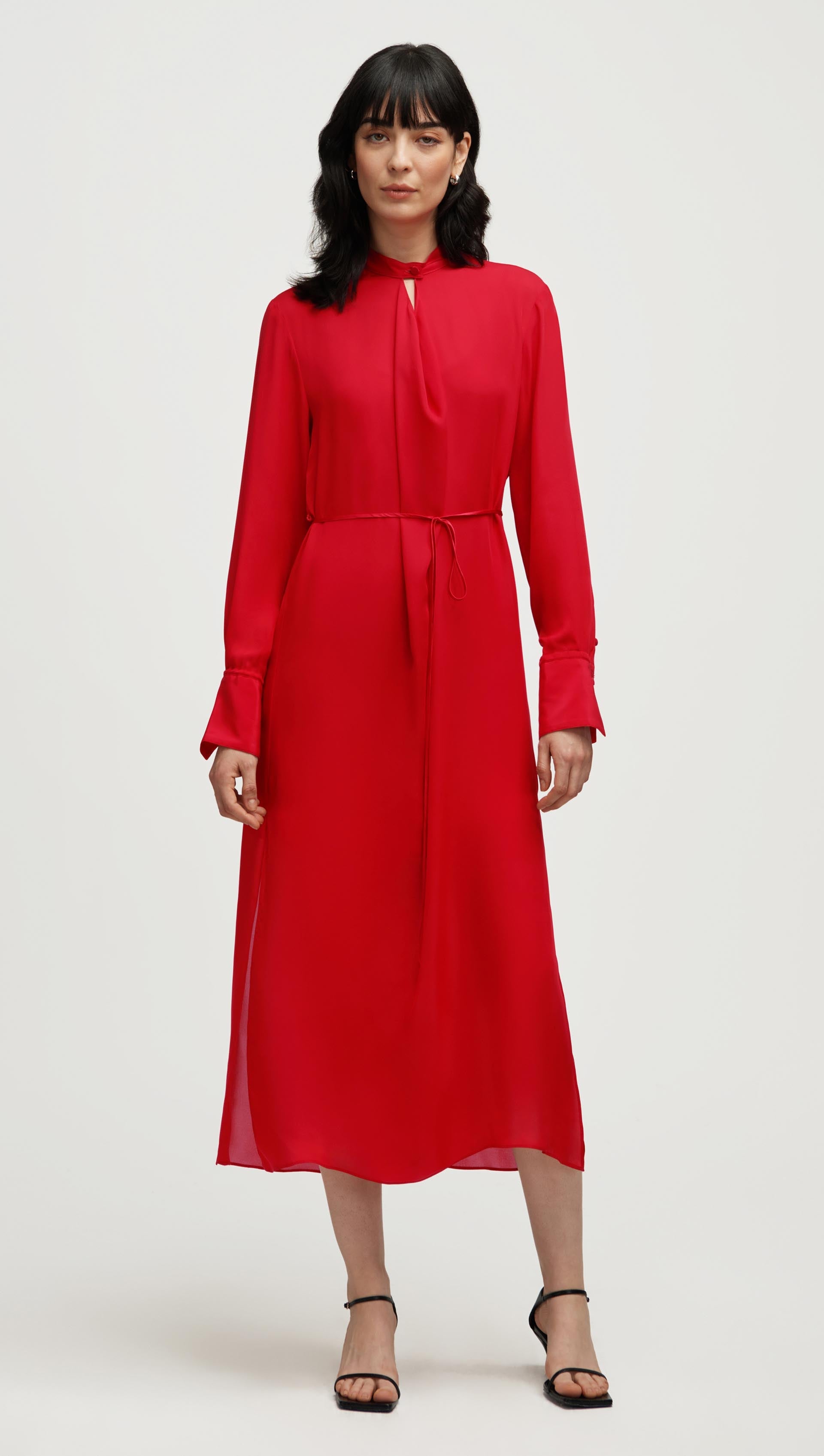 Longsleeve Cowl Neck Dress in Silk | Tomato