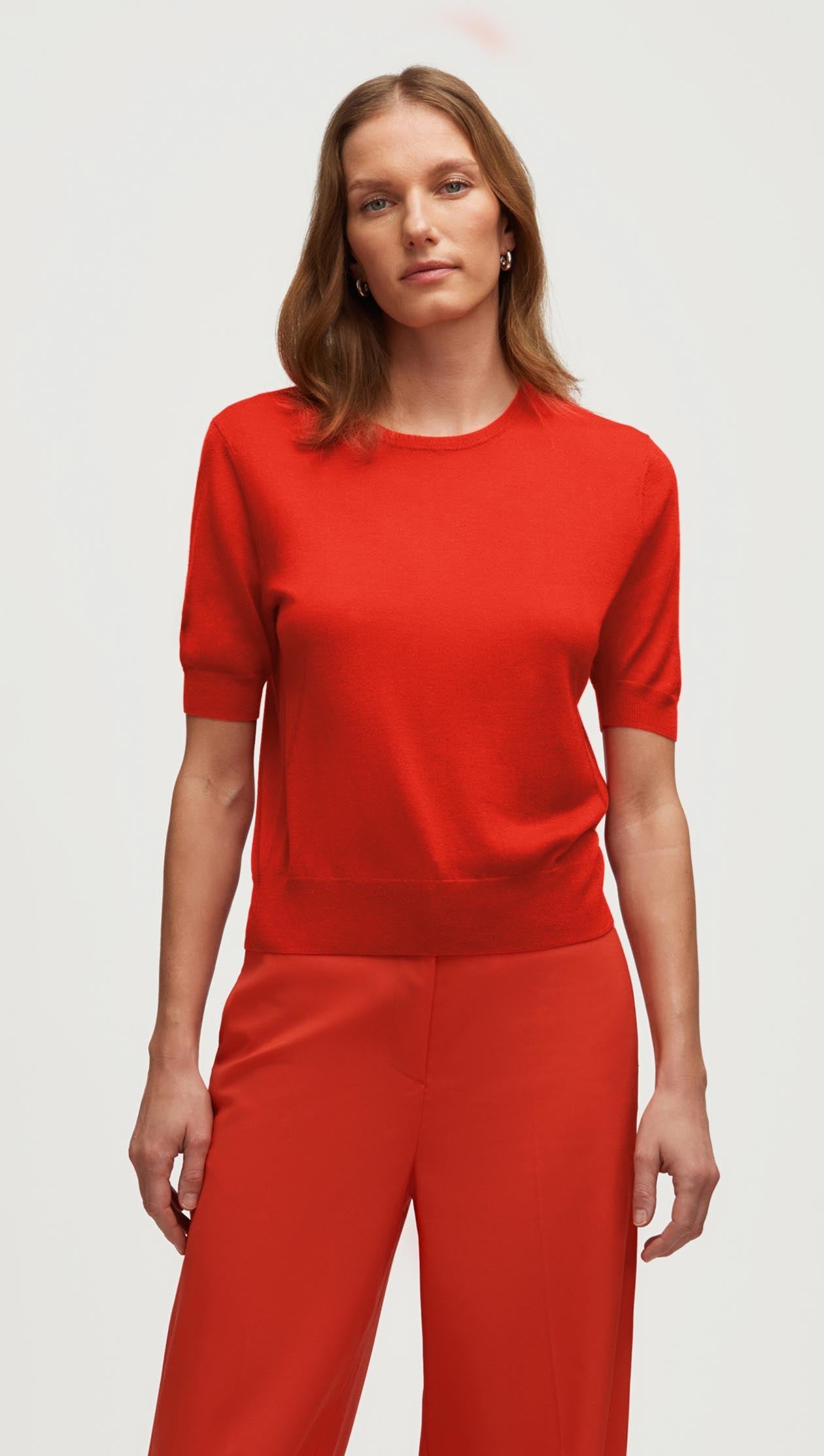 Fine Shortsleeve Knit in Wool Silk | Tomato
