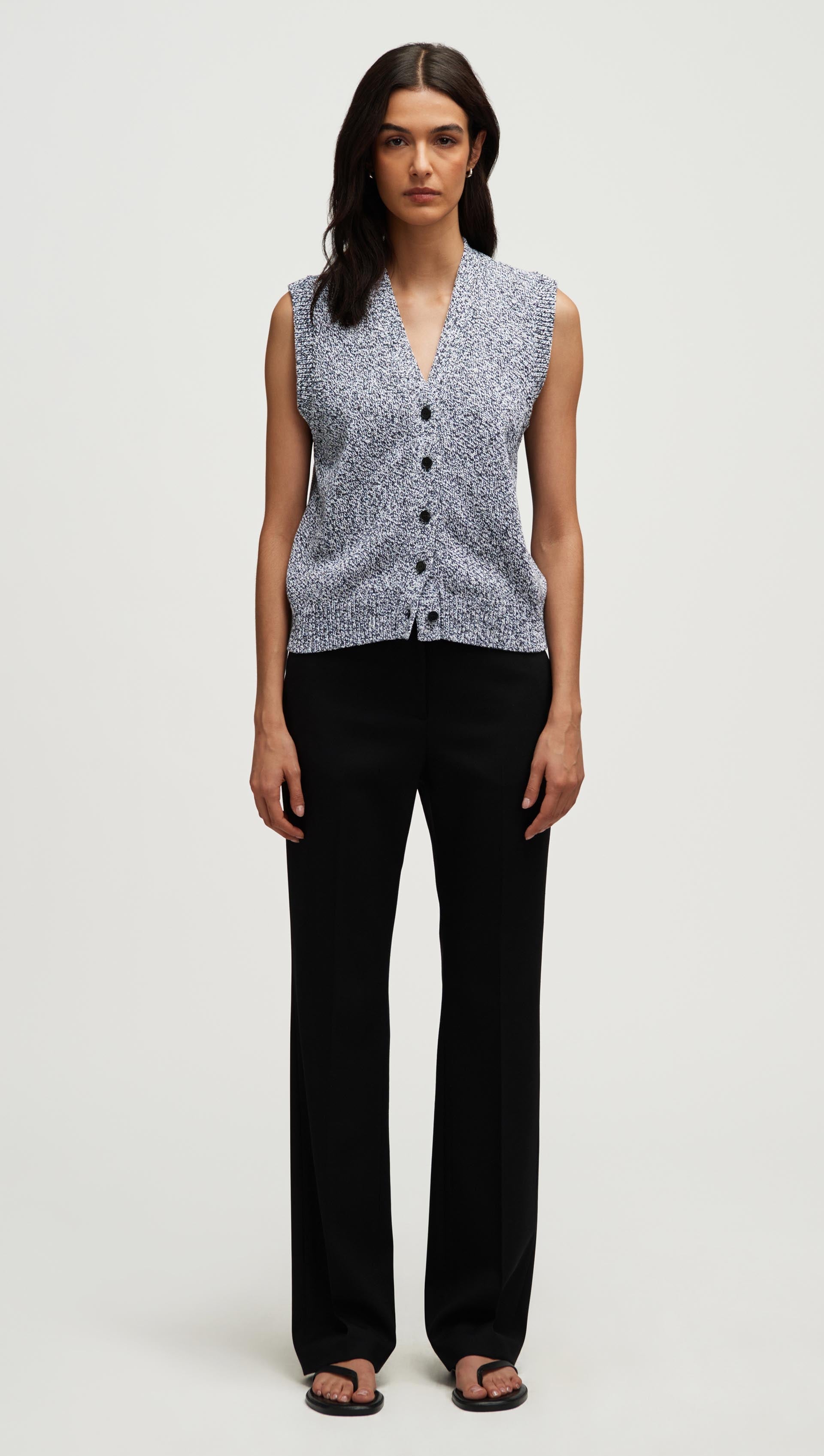 Knit Button Vest in Cotton | Black Multi