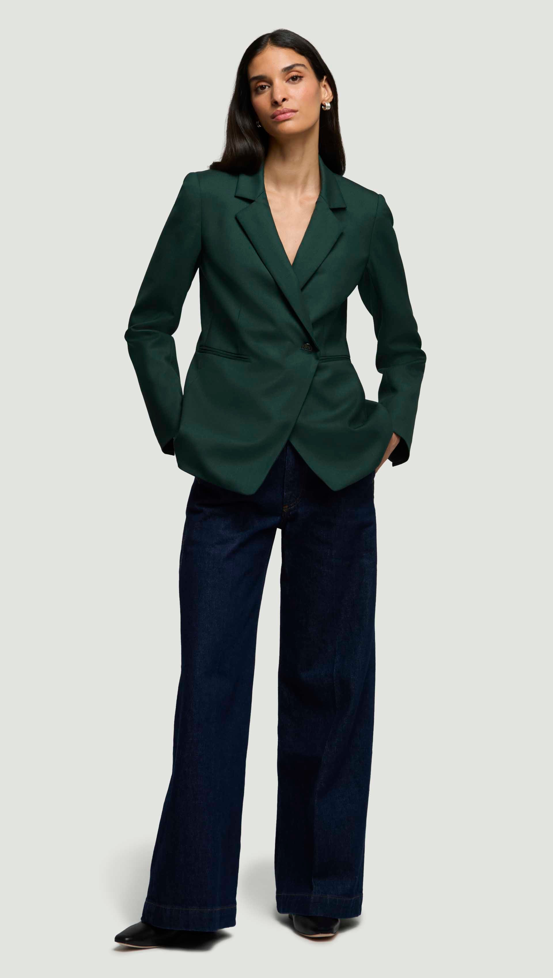 Asymmetrical Blazer in Seasonless Wool | Deep Forest